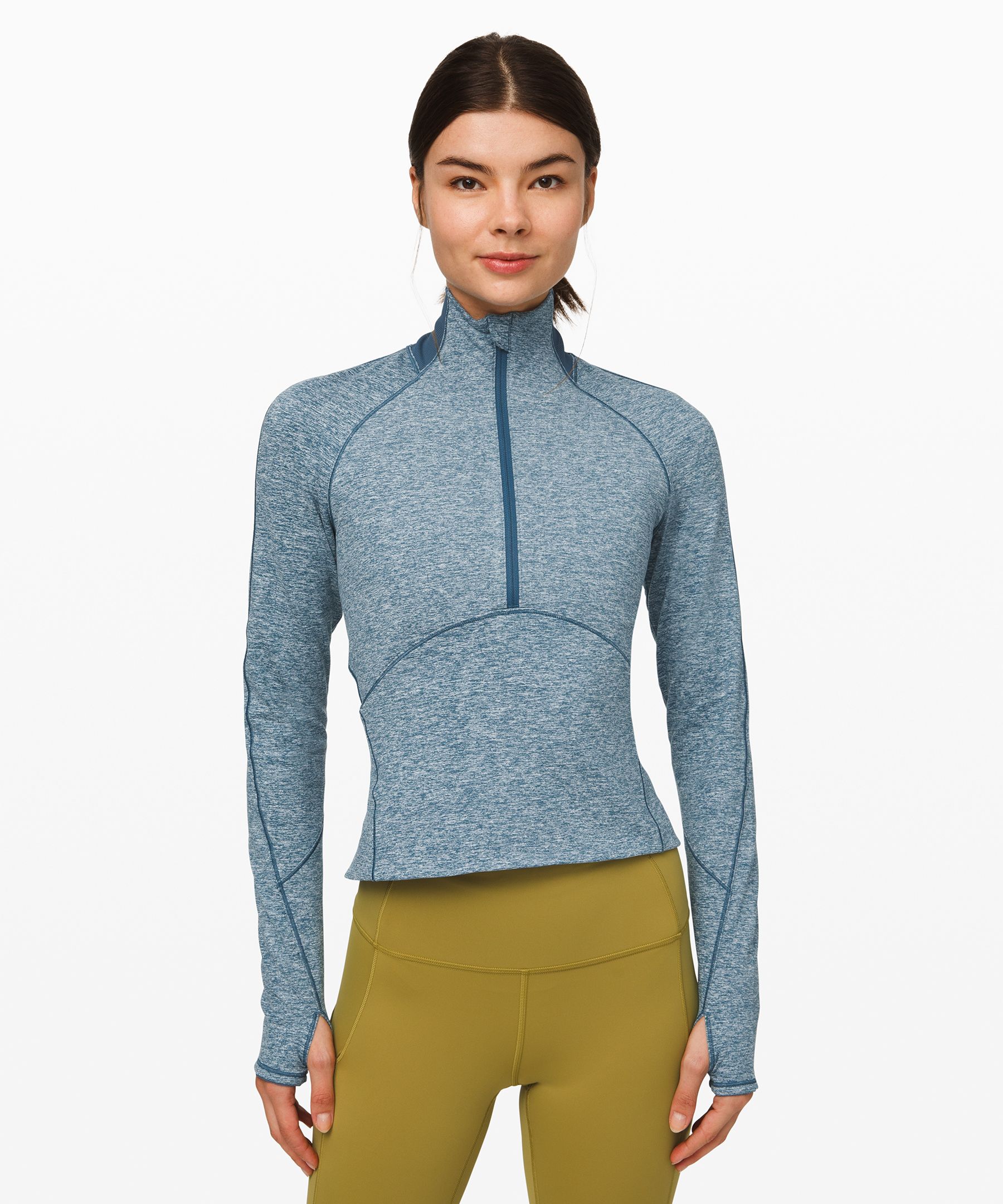 Lululemon Always Alert 1/2 Zip In Heathered Petrol Blue