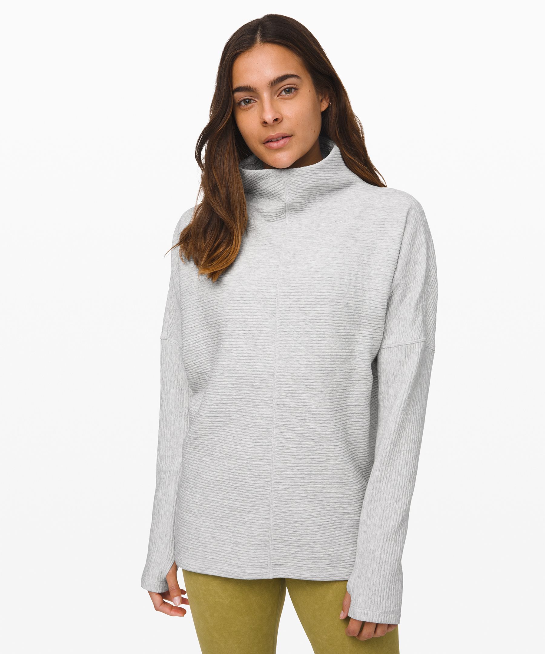 Lululemon Along The Way Mock Neck Long Sleeve In Heathered Core Ultra Light Grey