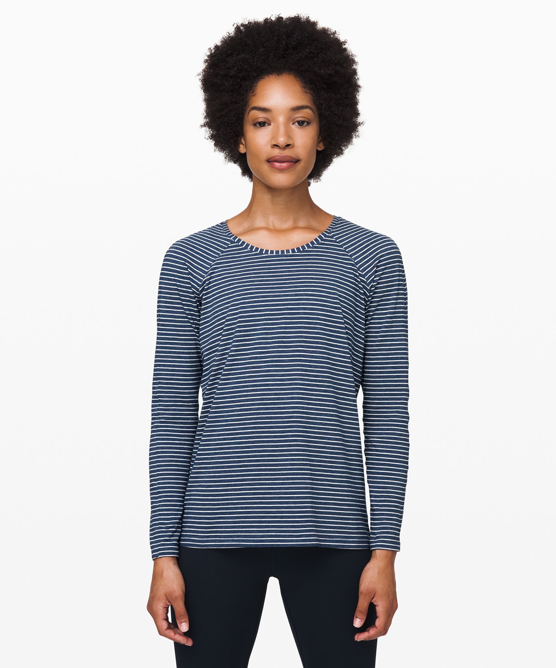 Lululemon Emerald Long Sleeve In Modern Stripe Heathered Code Blue White