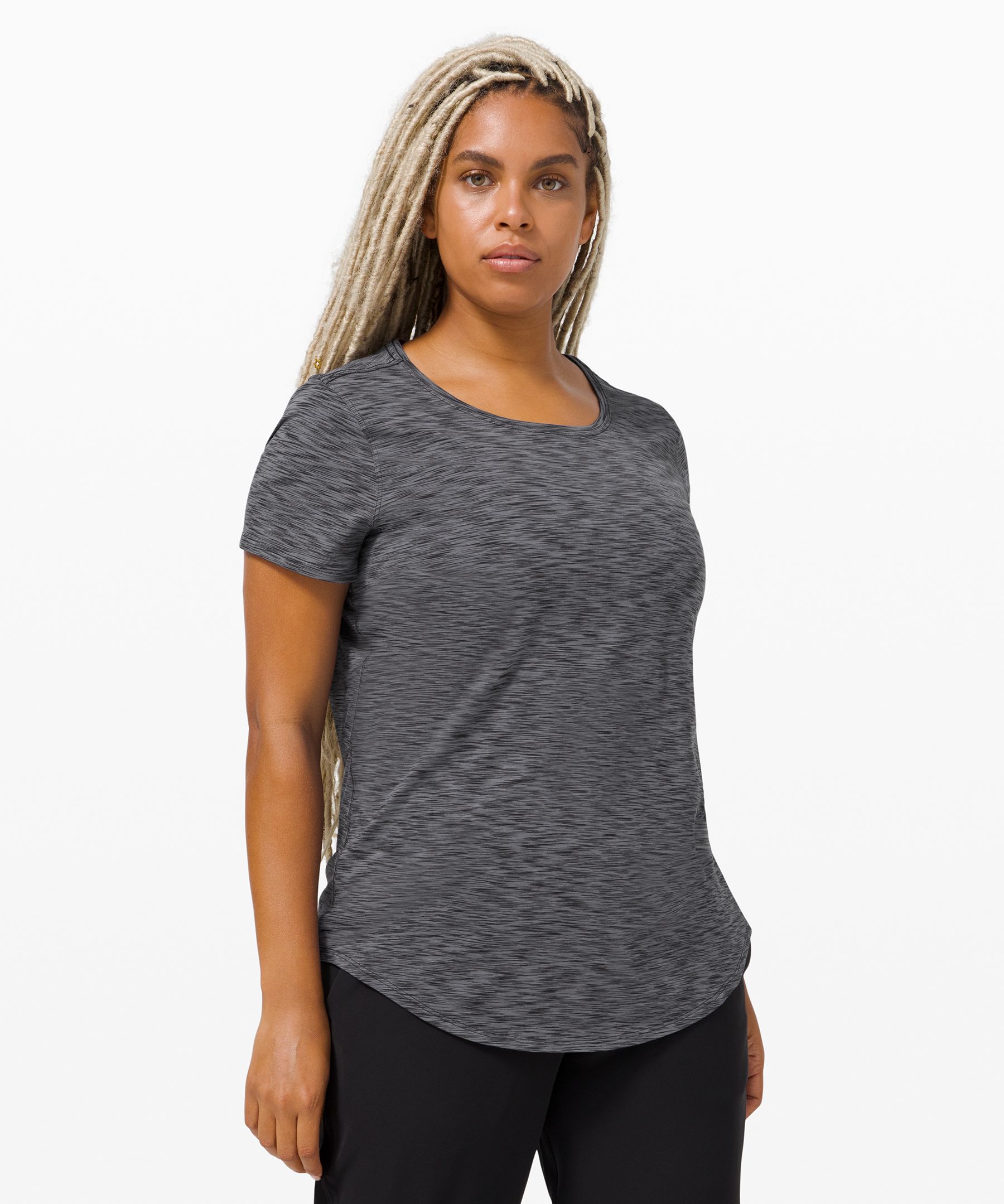 Lululemon Love Crew Short Sleeve T-shirt Lightweight In Space Dye Black/dark Shadow