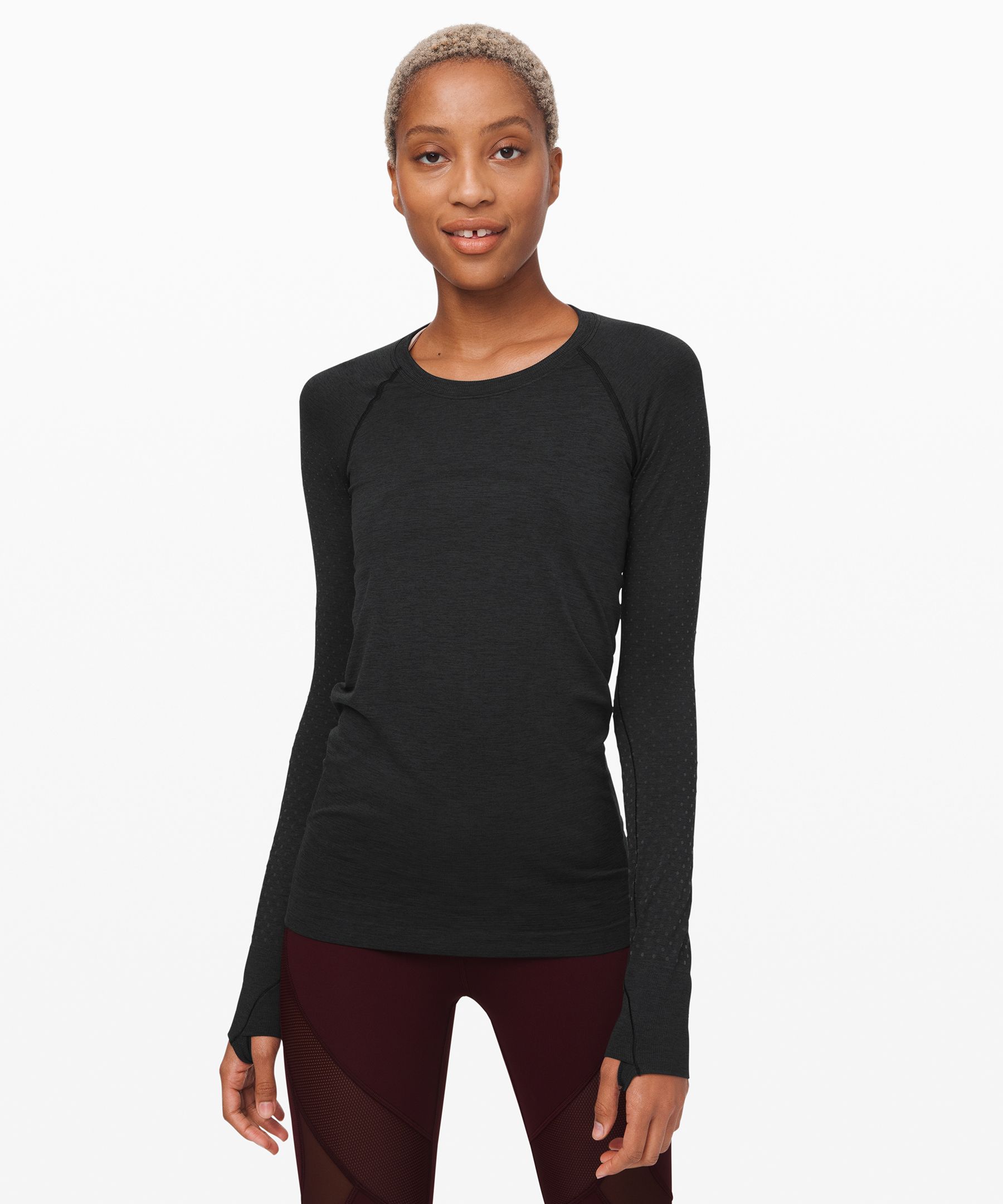 Lululemon Swiftly Tech Long Sleeve Shirt 2.0 *Race Length - Distorted Noise  Black / Deep Artifact - lulu fanatics