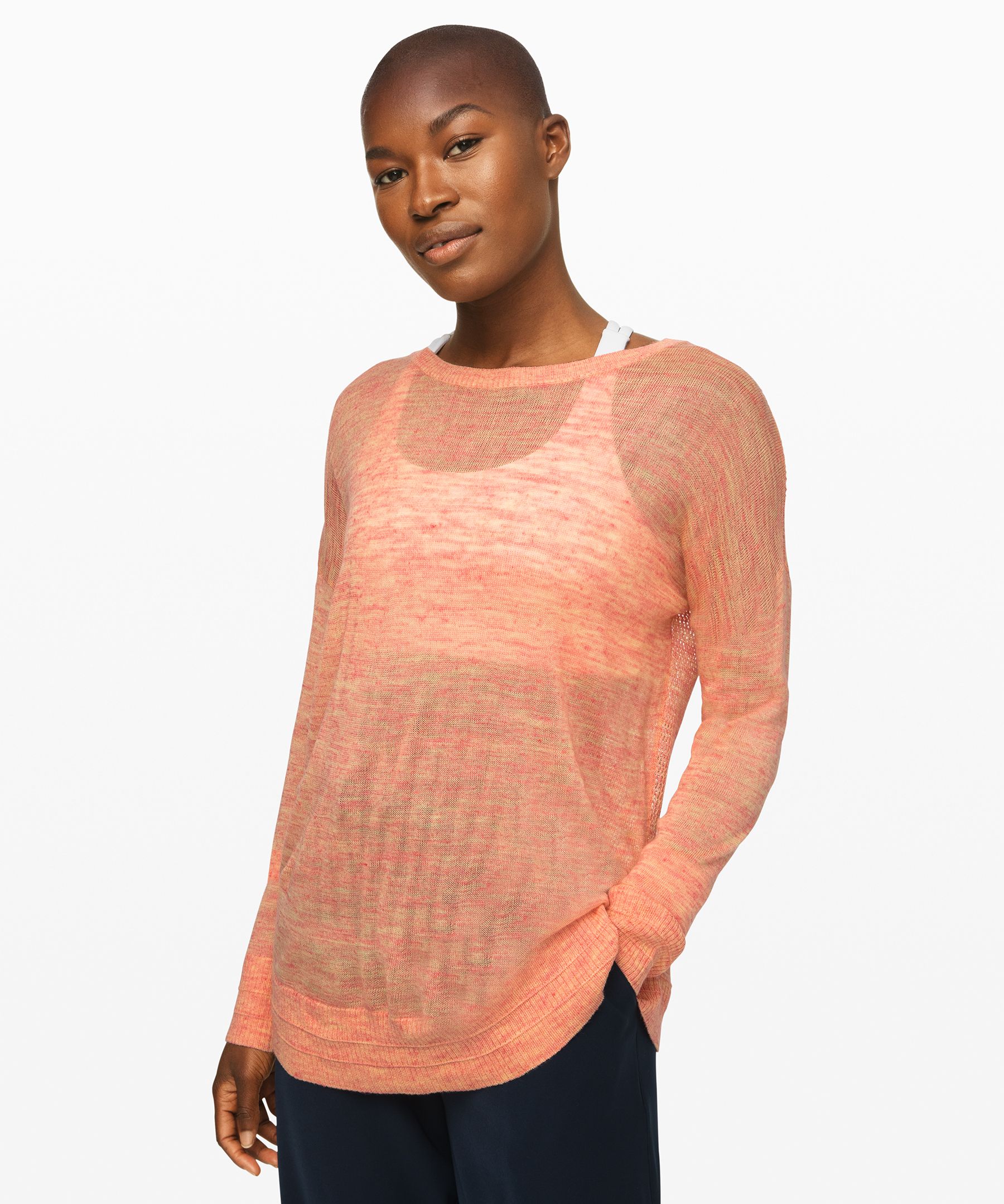 Lululemon Well Being Crew Sweater *linen In Heathered Speckle Coral Peach