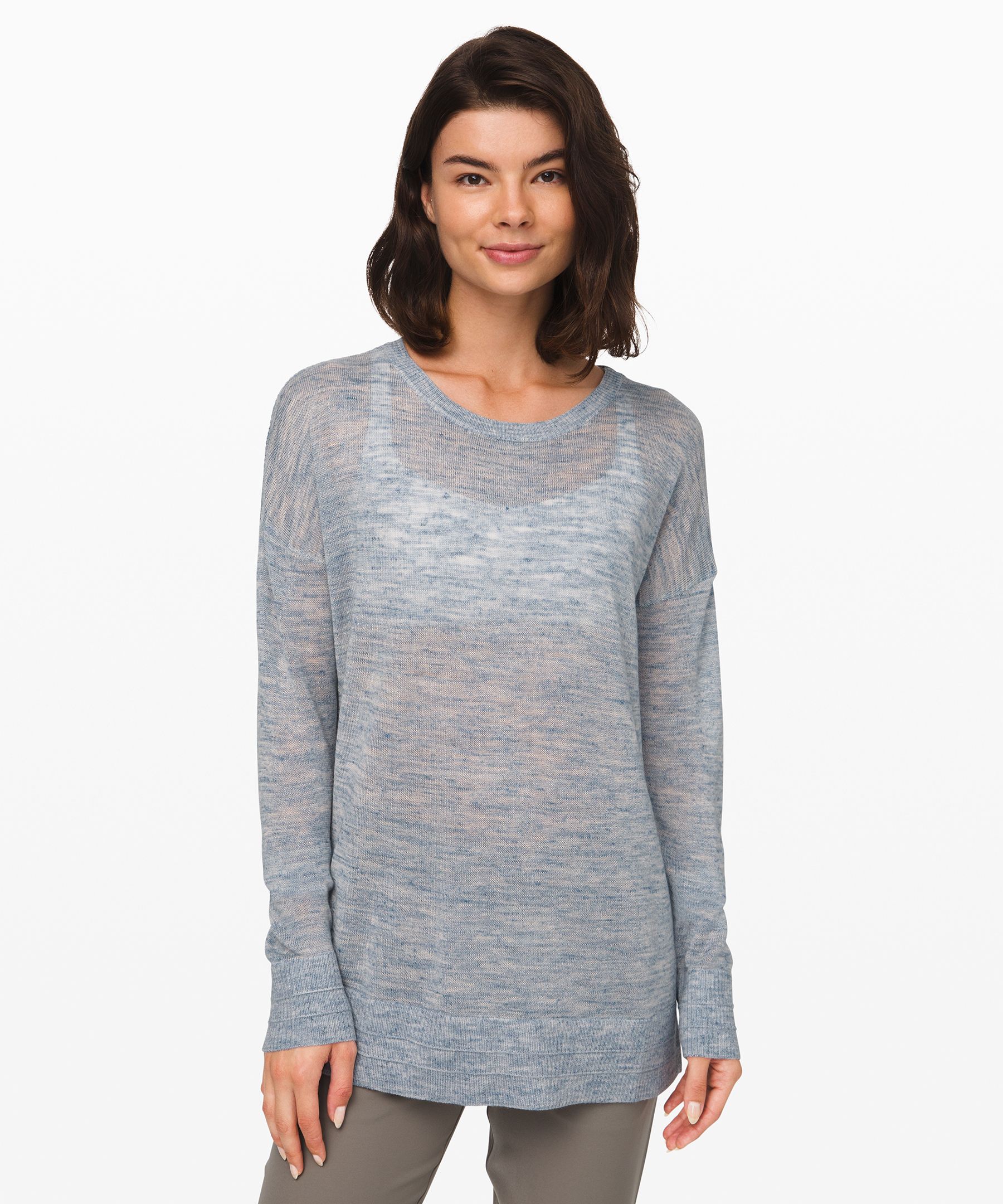 Lululemon Well Being Crew Sweater *linen In Heathered Speckle Petrol Blue