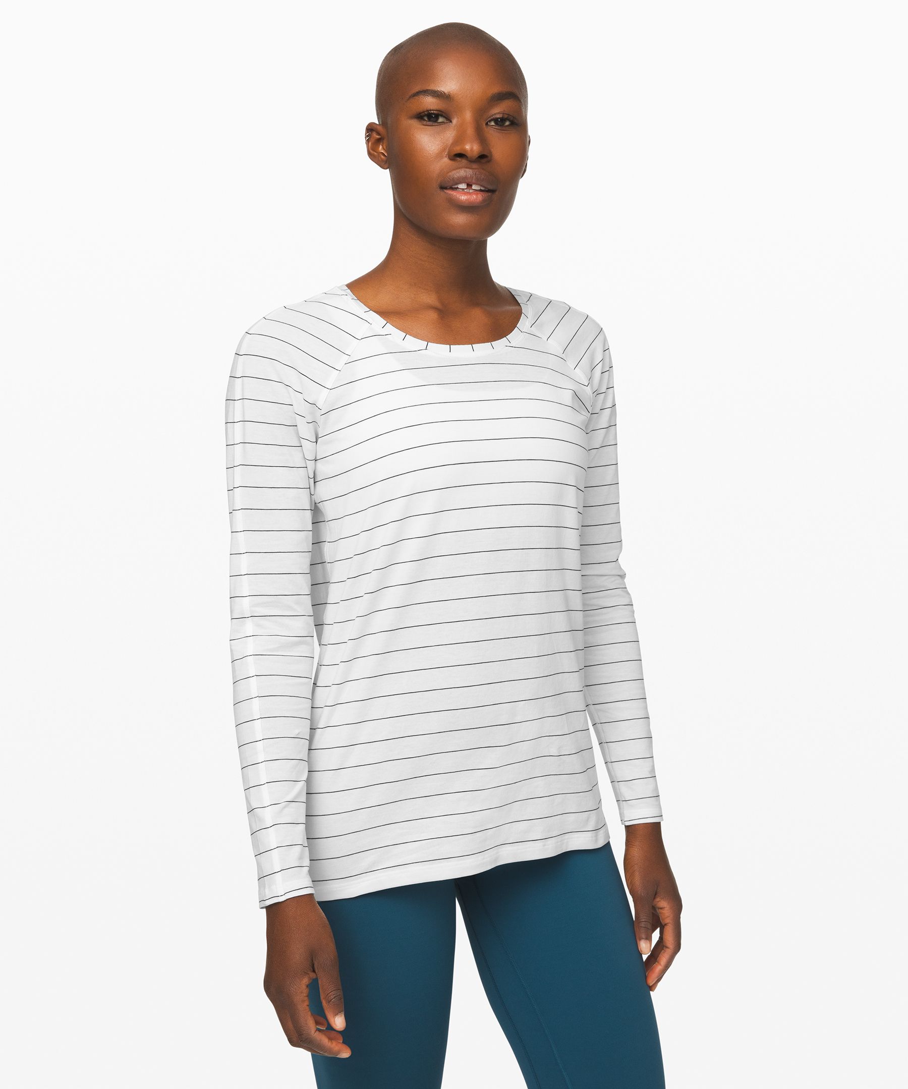 Lululemon Emerald Long Sleeve In Short Serve Stripe White Black