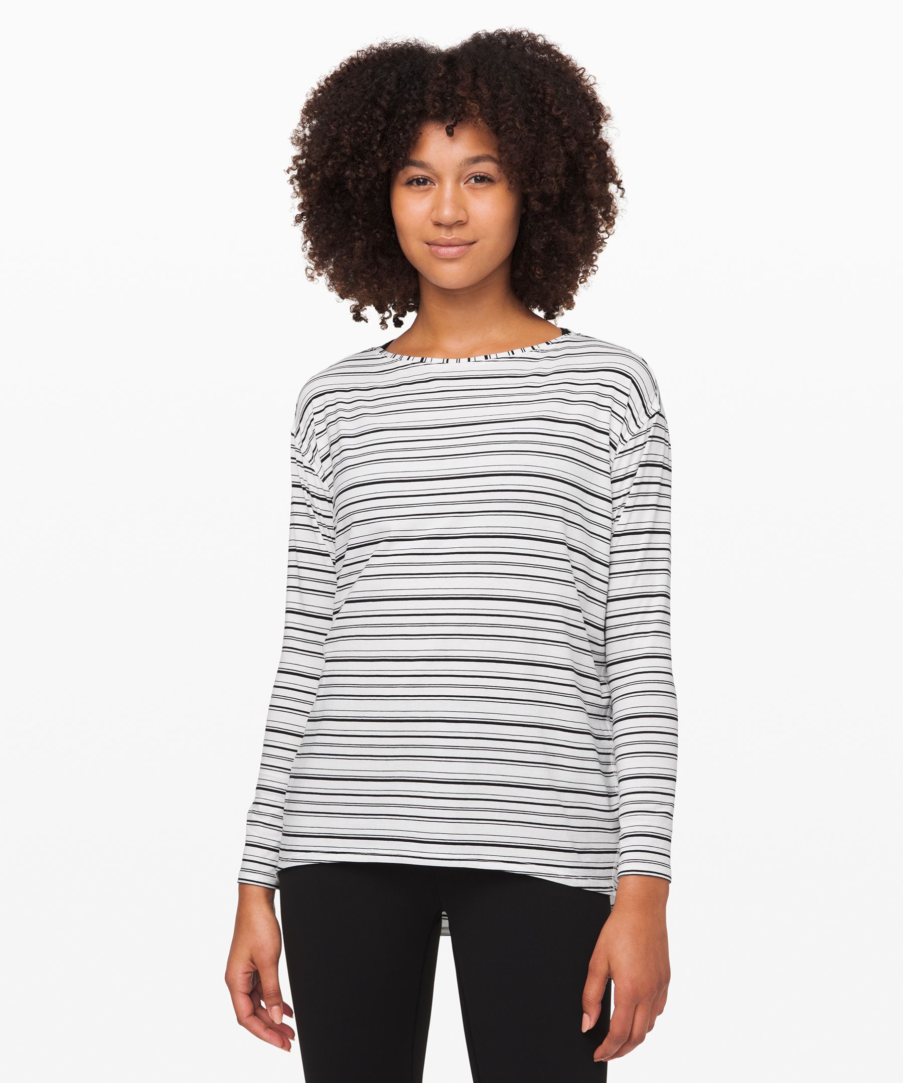 Lululemon Back In Action Long-sleeve Shirt - Short Serve Stripe Heathered  Spiced Chai White