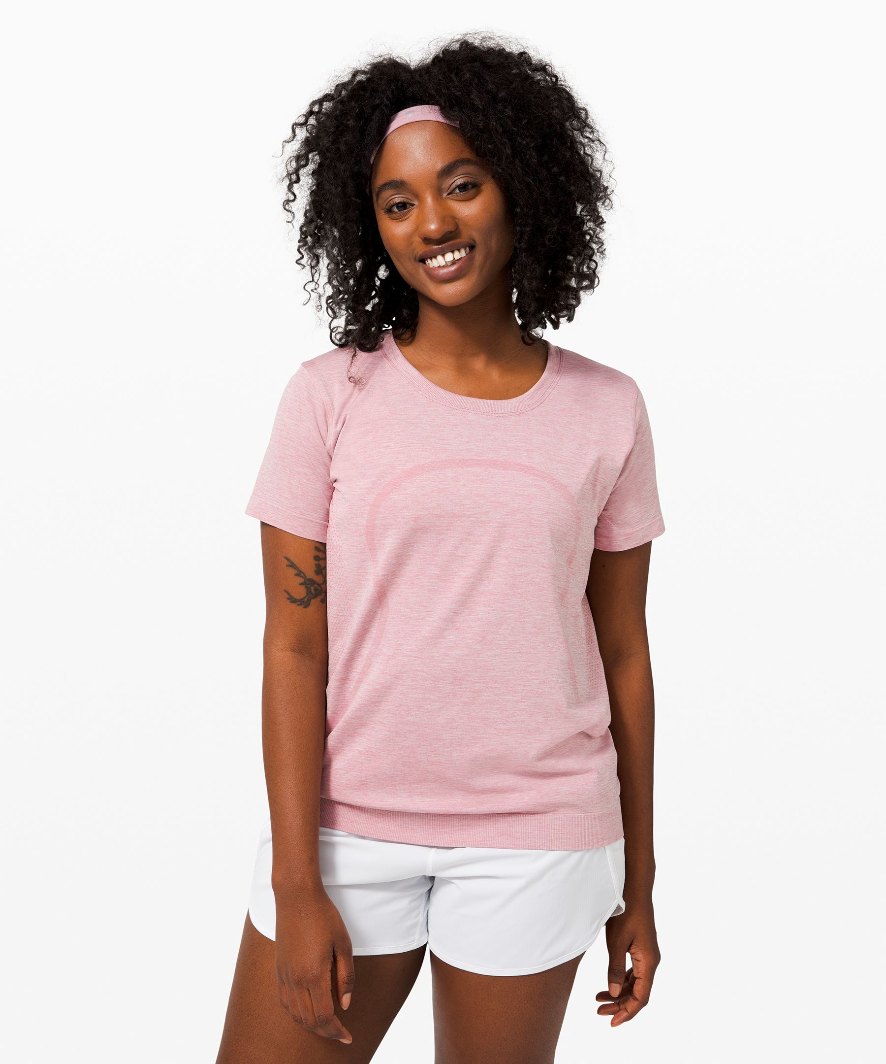 Lululemon Swiftly Relaxed Short Sleeve 2.0 In Pink Taupe/white