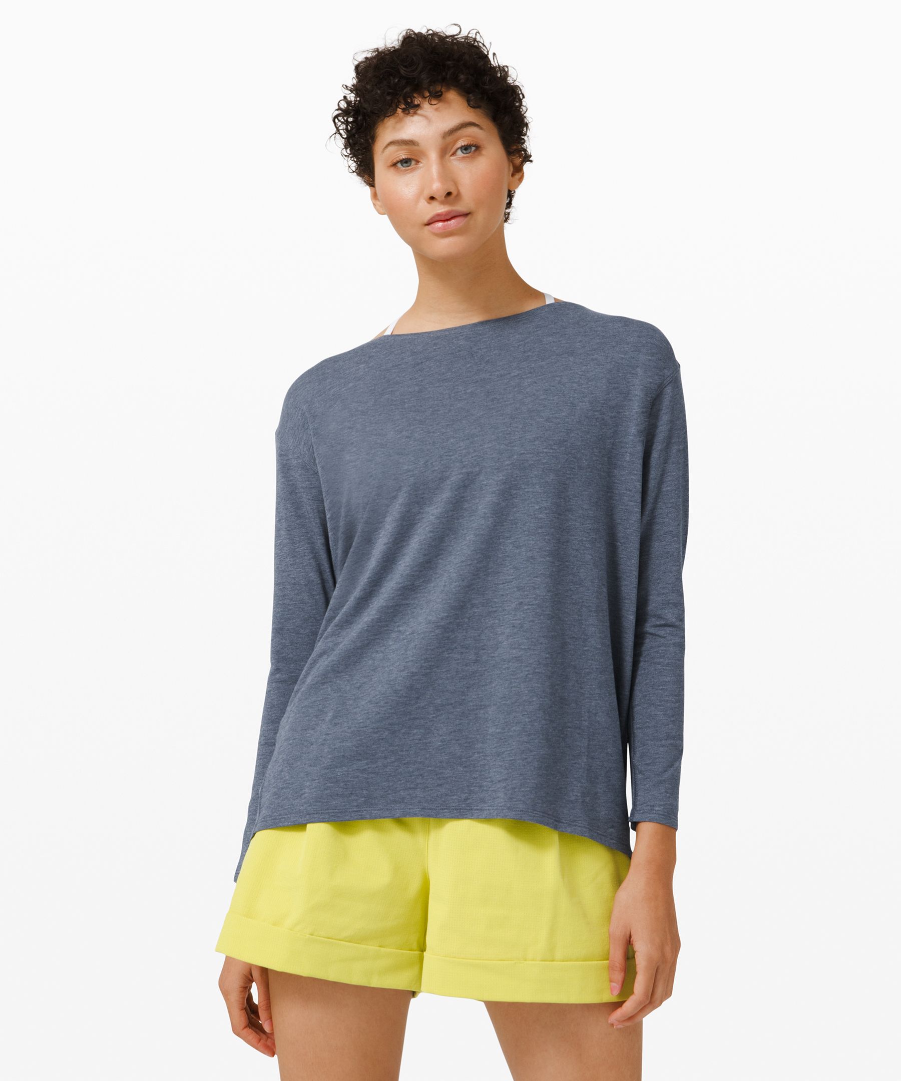 Lululemon Back In Action Long Sleeve Shirt In Heathered Code Blue