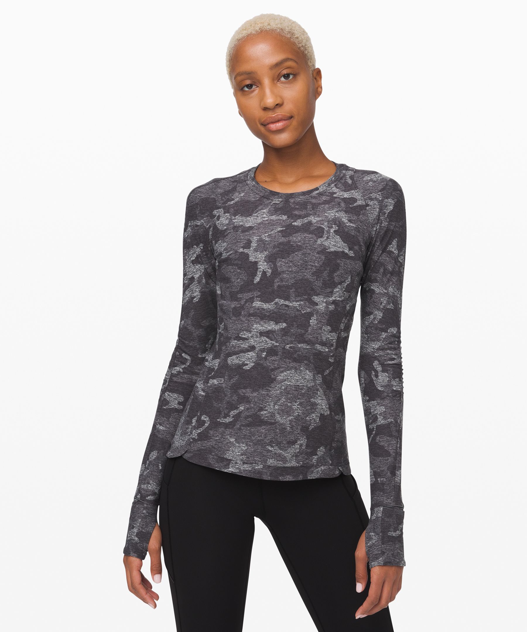 Lululemon Runderful Long Sleeve In Incognito Camo Htr Black
