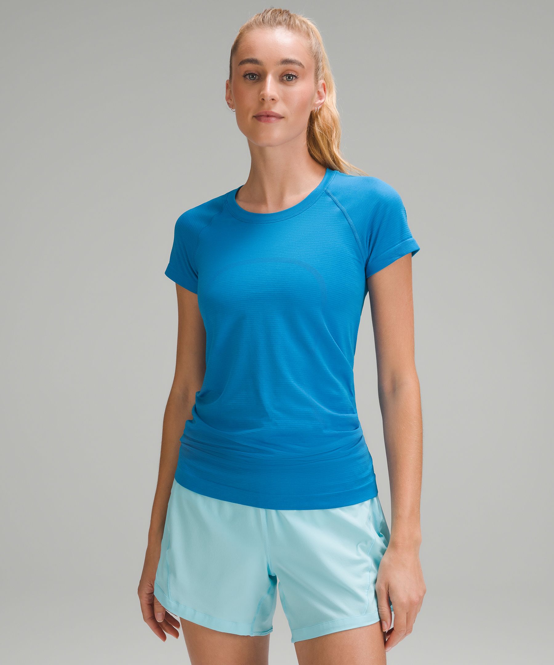NEW Women Lululemon Swiftly Tech Short Sleeve 2.0 Electric Turquoise Size 6