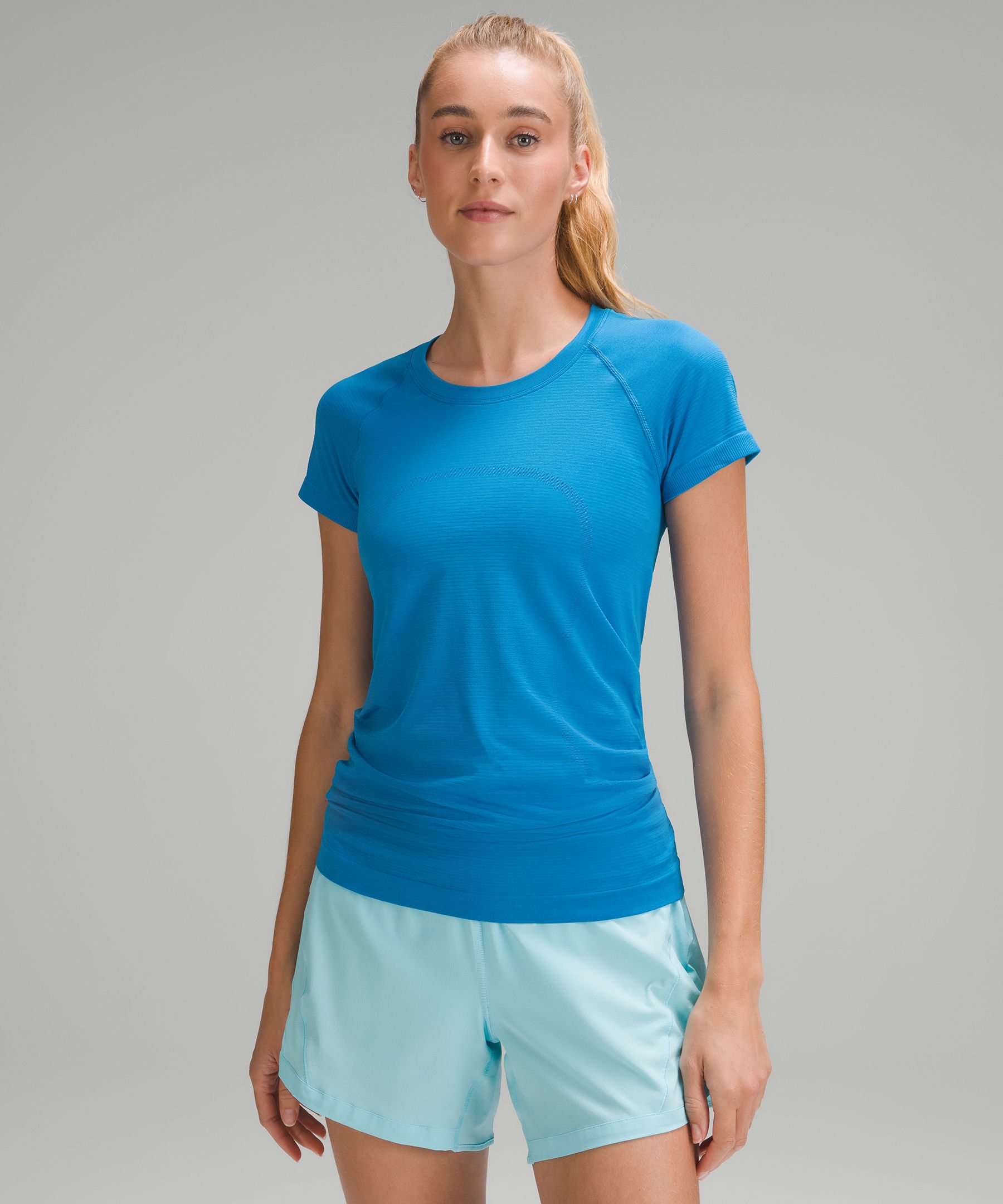 Lululemon Swiftly Tech Short Sleeve Shirt 2.0 Race Length In Chroma Check  Poolside/poolside