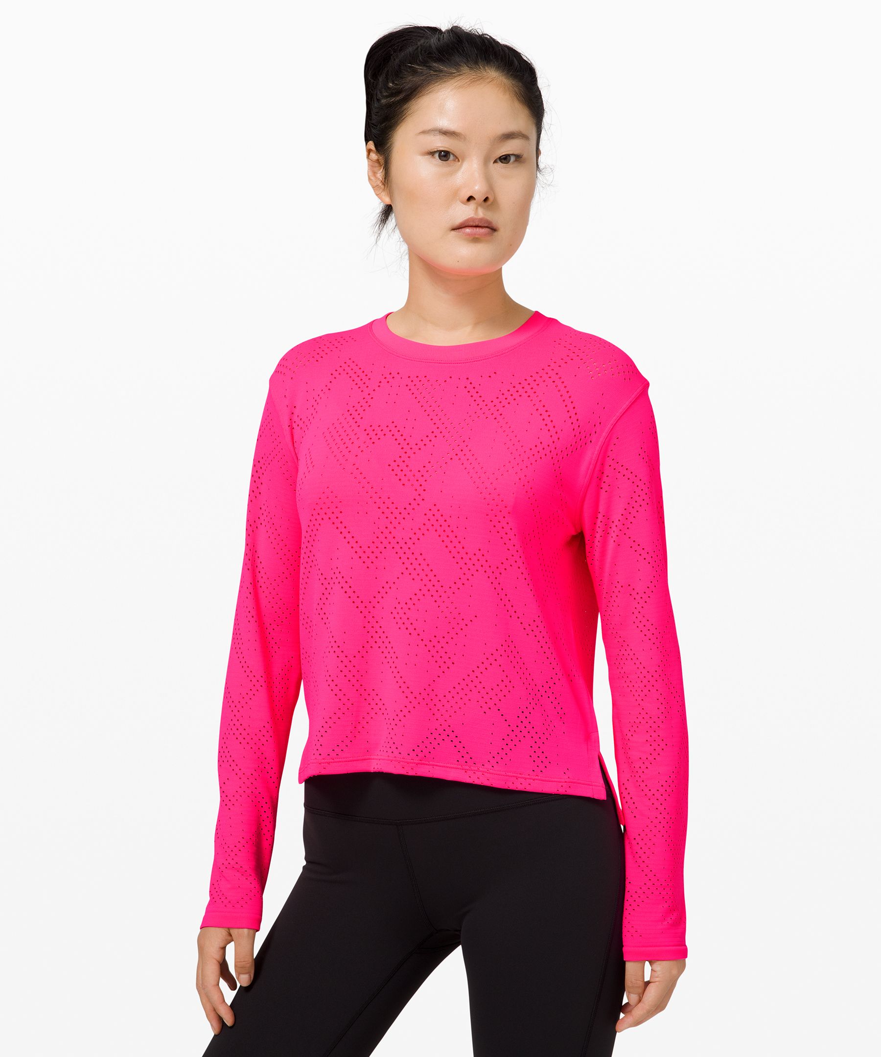 Lululemon Train To Be Long Sleeve In Disrupted Herringbone Highlight Pink