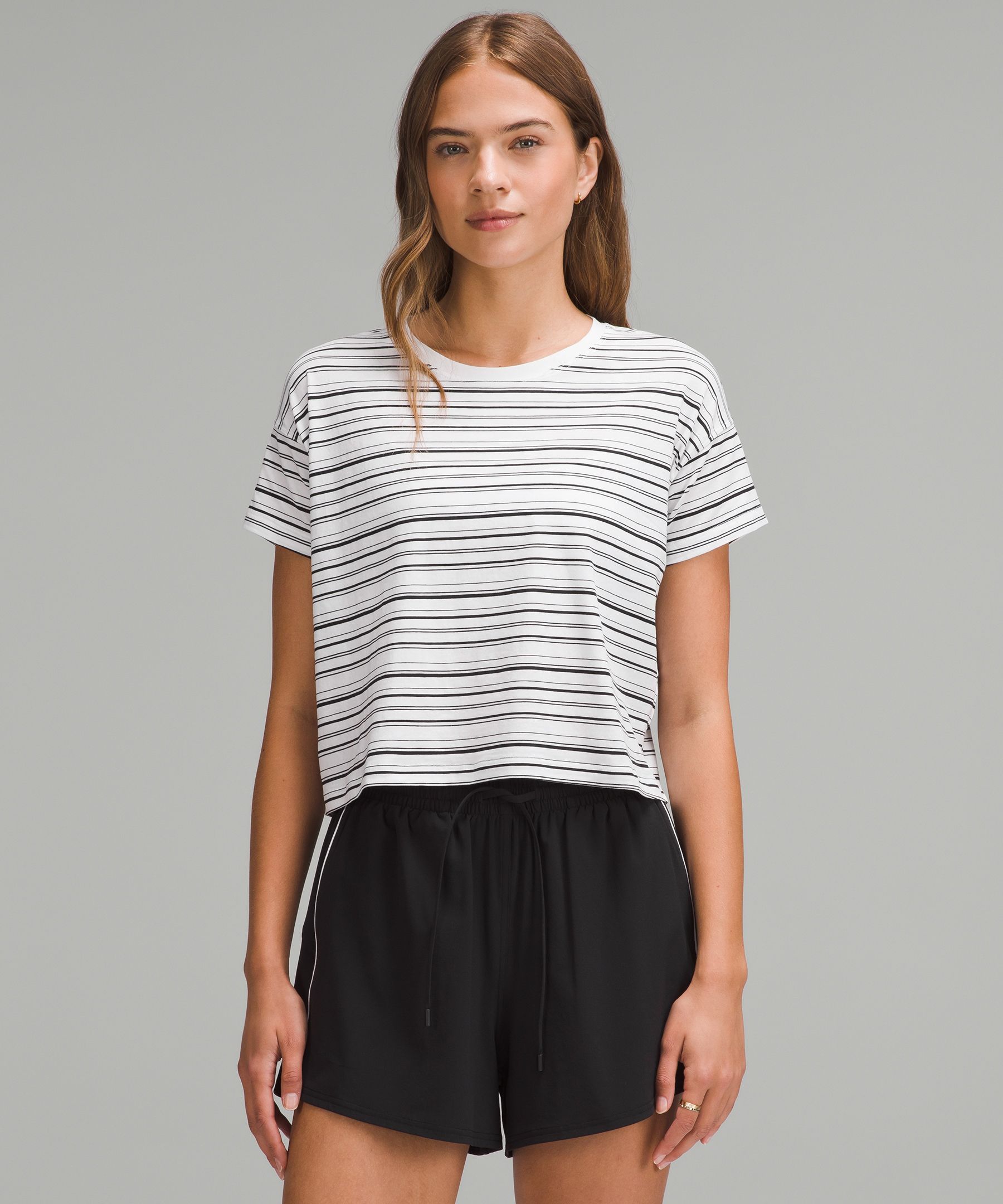 Lululemon Cates Tee In Cut Back Stripe White Black