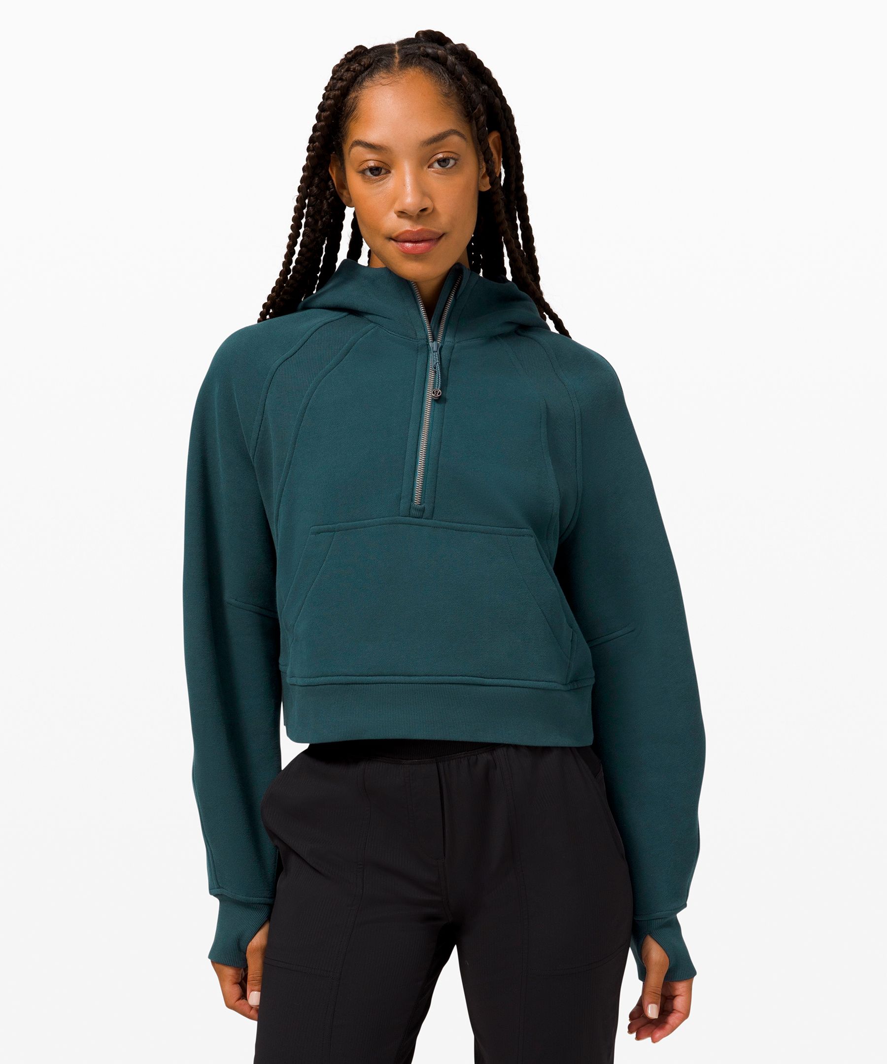 Black Scuba Oversized Half-zip Cropped Hoodie