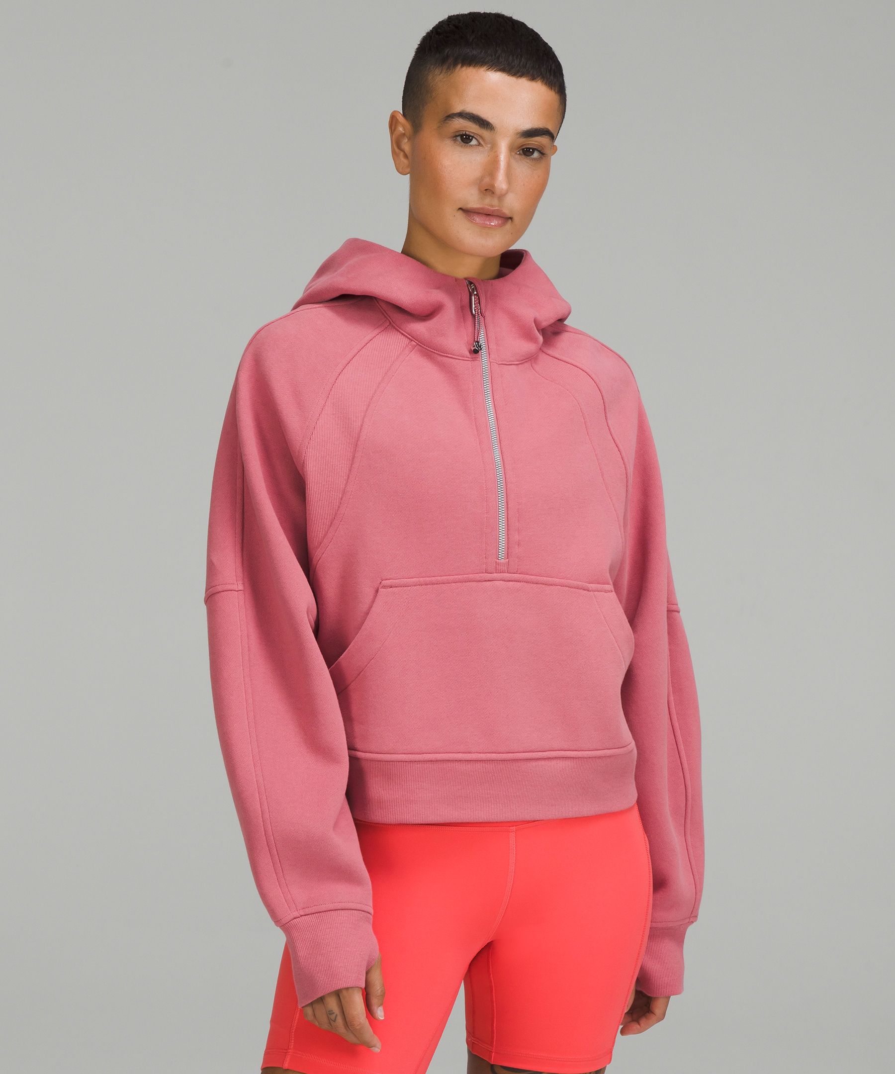 Lululemon Scuba Full-Zip Cropped Hoodie, Neon, Pink - Size 10 Cotton-Blend  Fleece Fabric