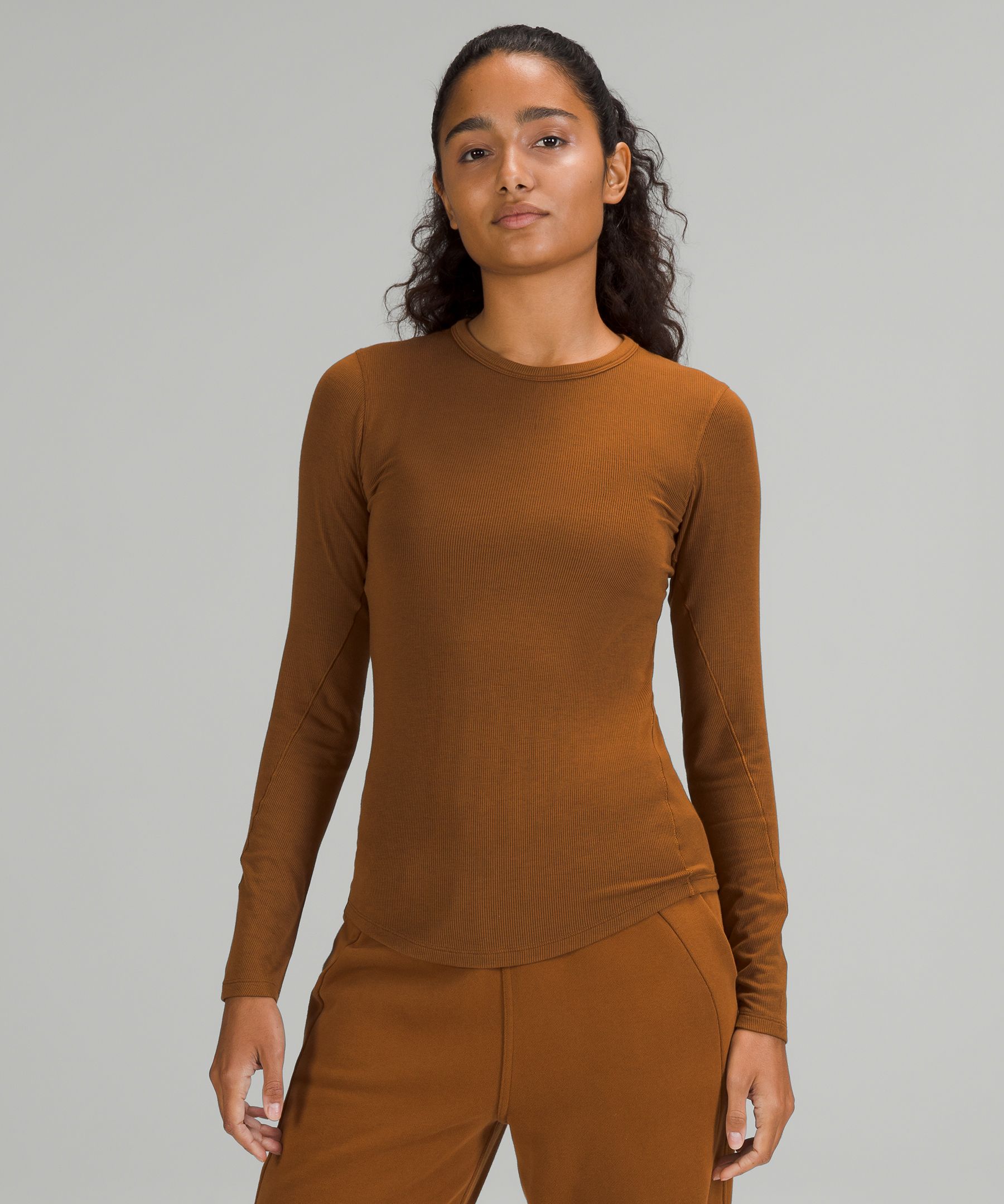 Lululemon Hold Tight Ribbed Long Sleeve Shirt In Copper Brown