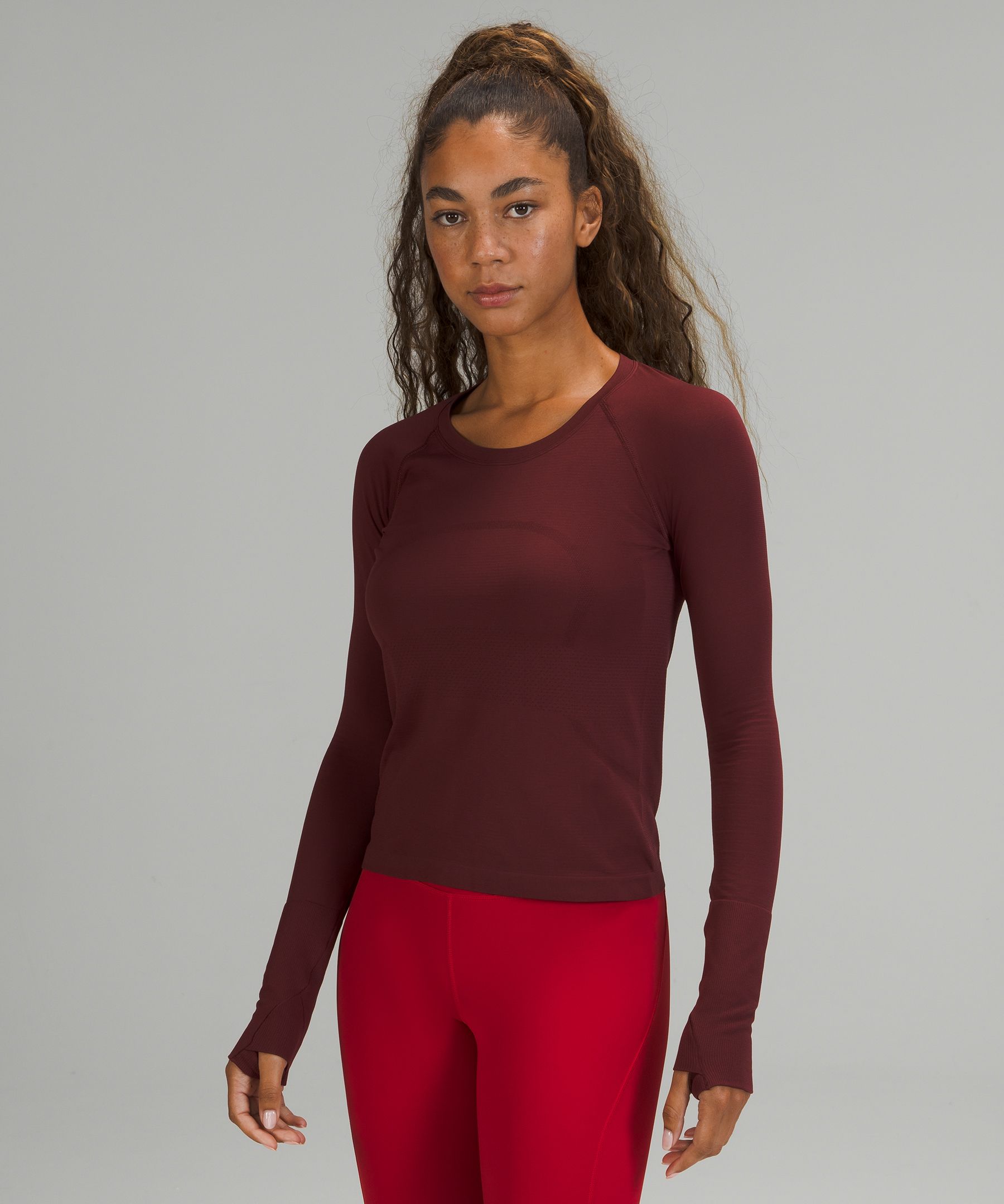 lululemon athletica, Tops, Lululemon Race Length Dark Red Swiftly Ls