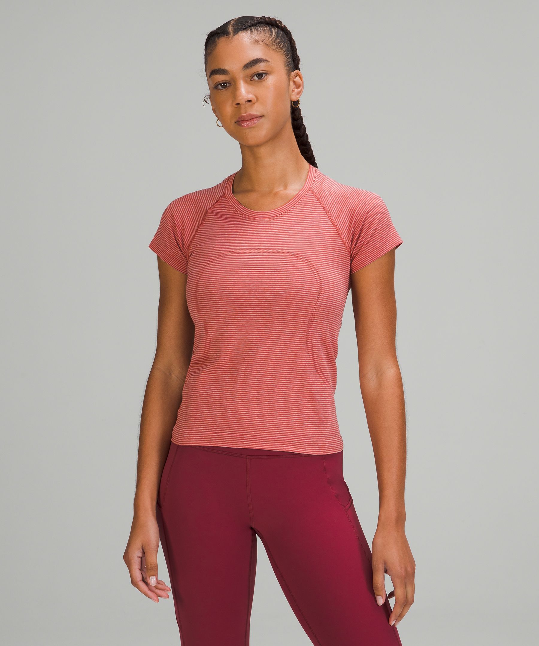 Lululemon Swiftly Tech Short Sleeve Shirt 2.0 Race Length In Tetra Stripe  Rhino Grey/ripened Raspberry/pink Blossom/pink Lychee