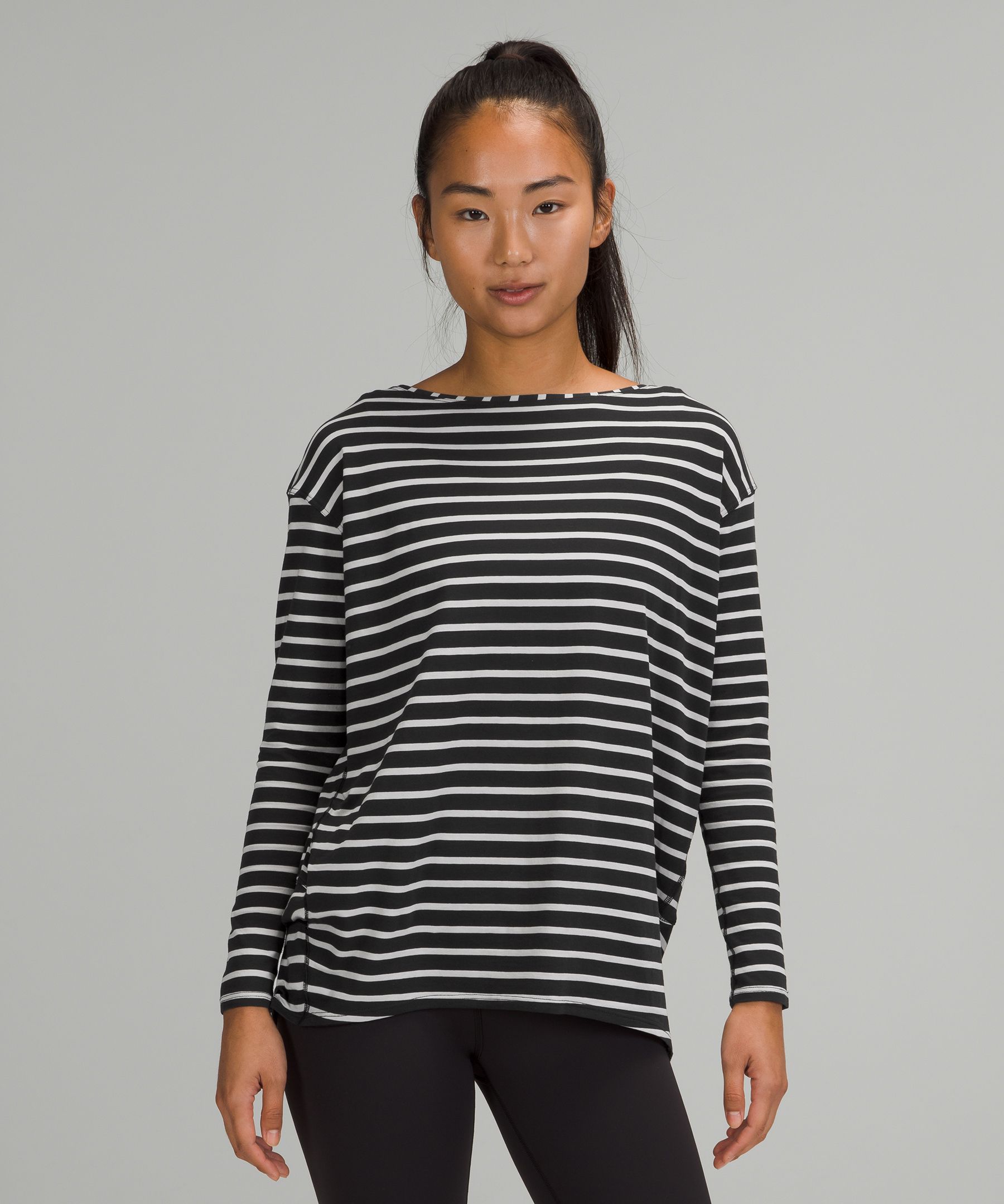 Lululemon Back In Action Long Sleeve Shirt In Yachtie Stripe Black Chrome