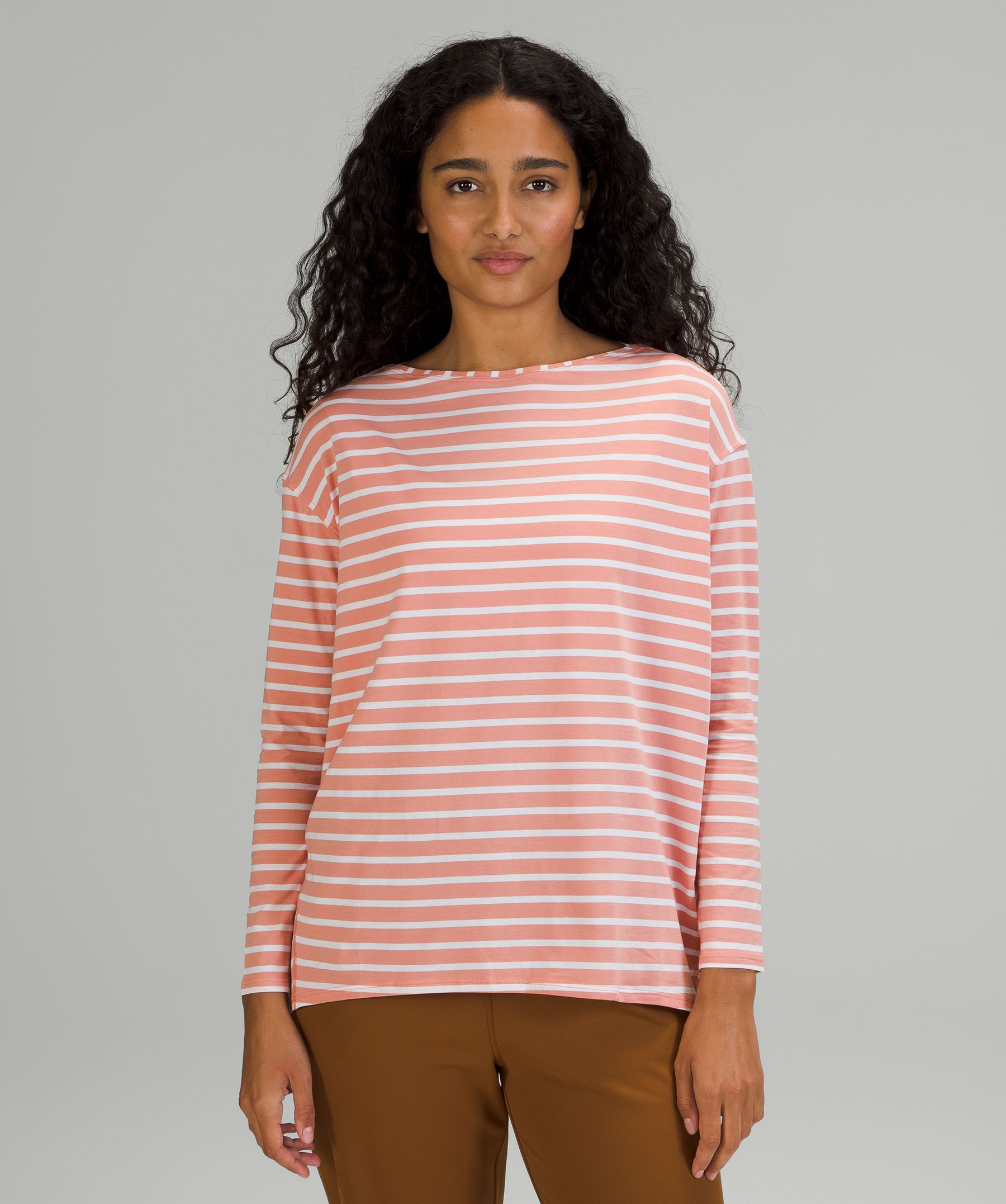 Lululemon Back In Action Long Sleeve Shirt In Yachtie Stripe Pink Pastel White