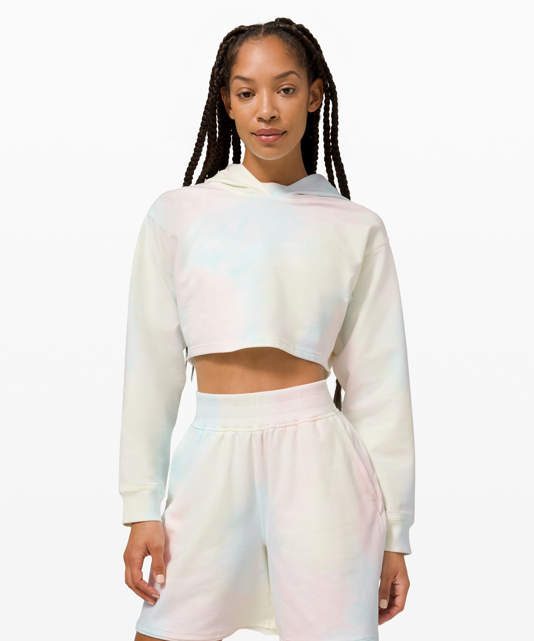 Lululemon La All Yours Cropped Hoodie In Cotton Candy Wash - White/miami Teal/lemon Vibe/ Mist Pink