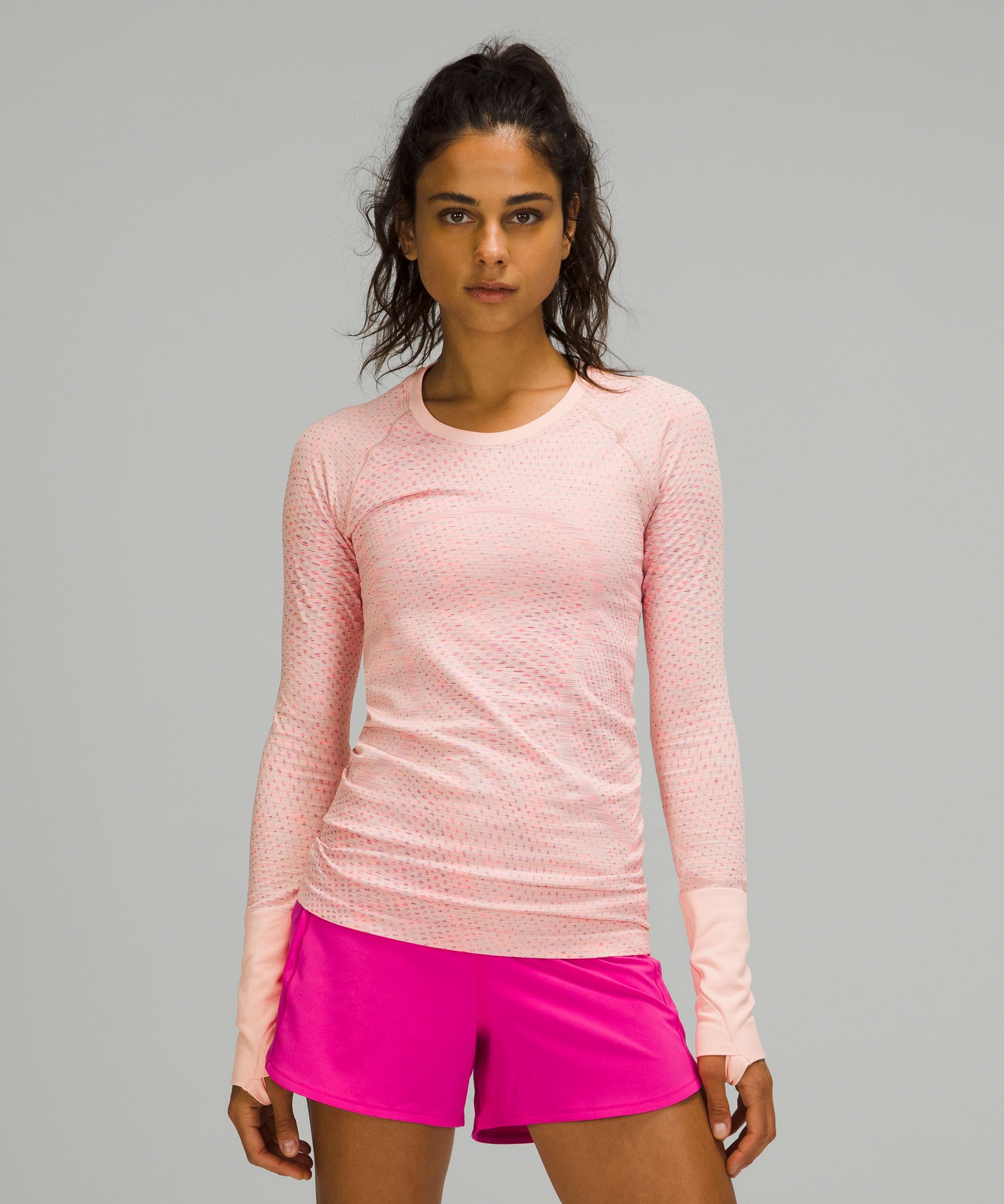 Lululemon Swiftly Tech Long Sleeve Shirt 2.0 In Grid Warp Pink Mist/sonic Pink Multi