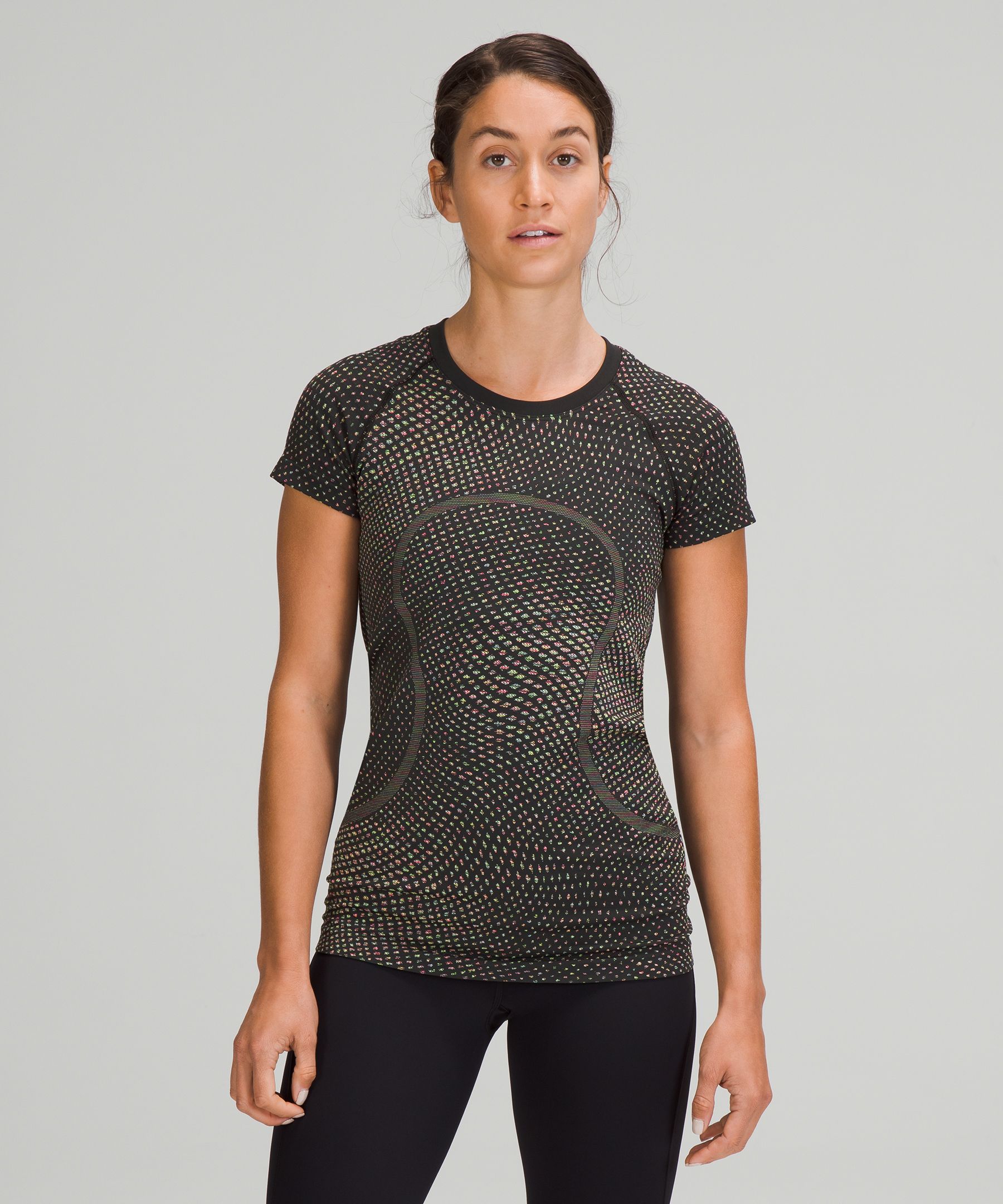 Lululemon Swiftly Tech Short Sleeve Shirt 2.0 In Grid Warp Black/neon Multi