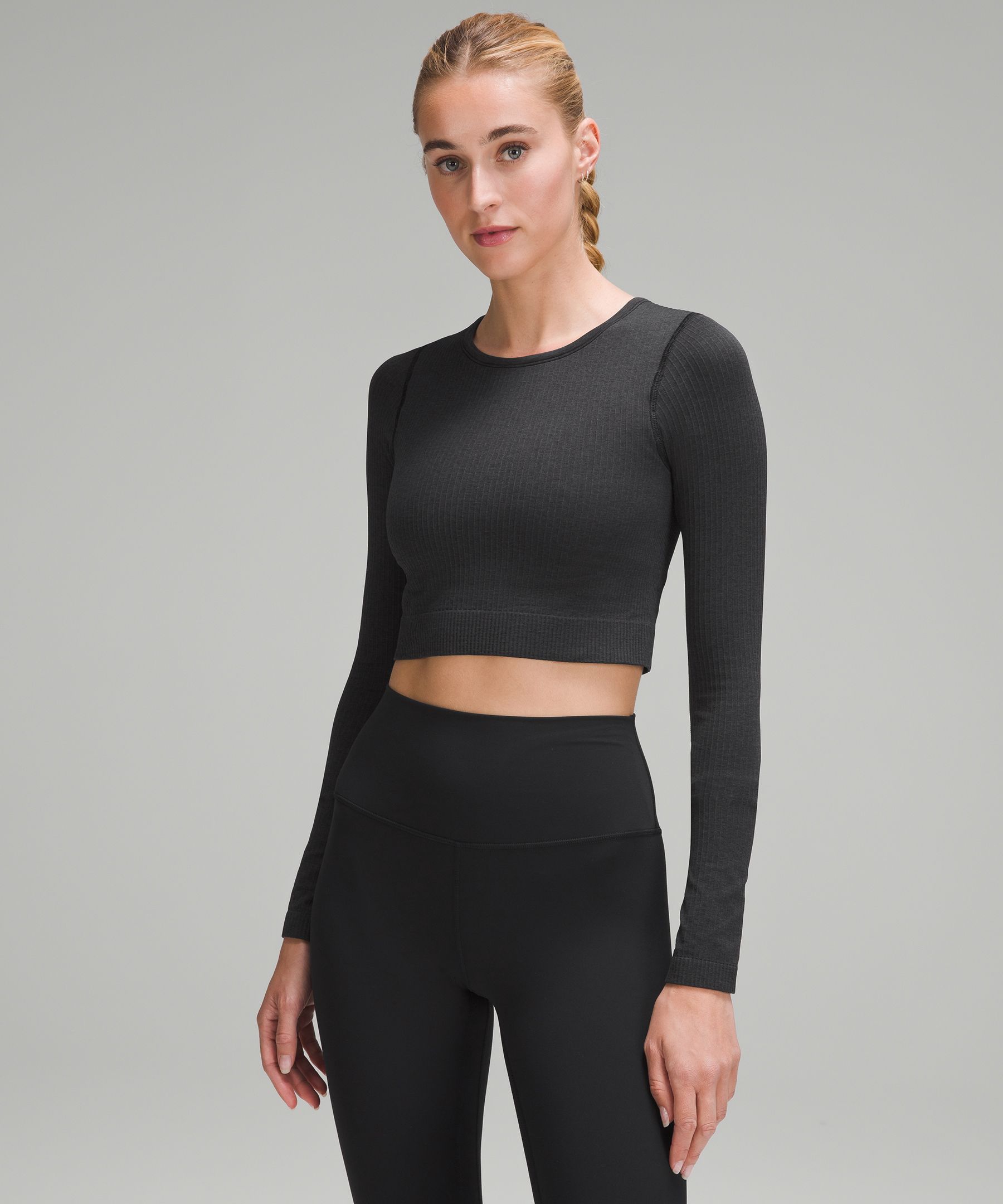 Lululemon Sexy Yoga Sports Women's Long Sleeve Round Neck Short Design Soft  Top 2 LU1391