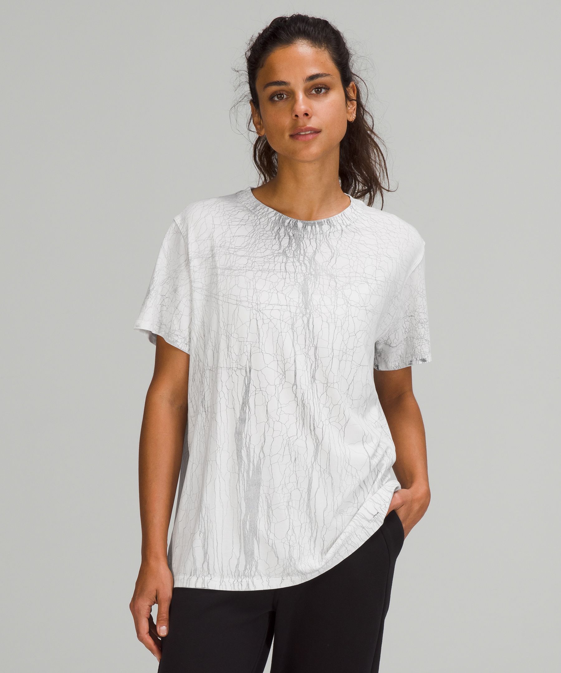 Lululemon All Yours Short Sleeve T-shirt In Thread Dye White Black