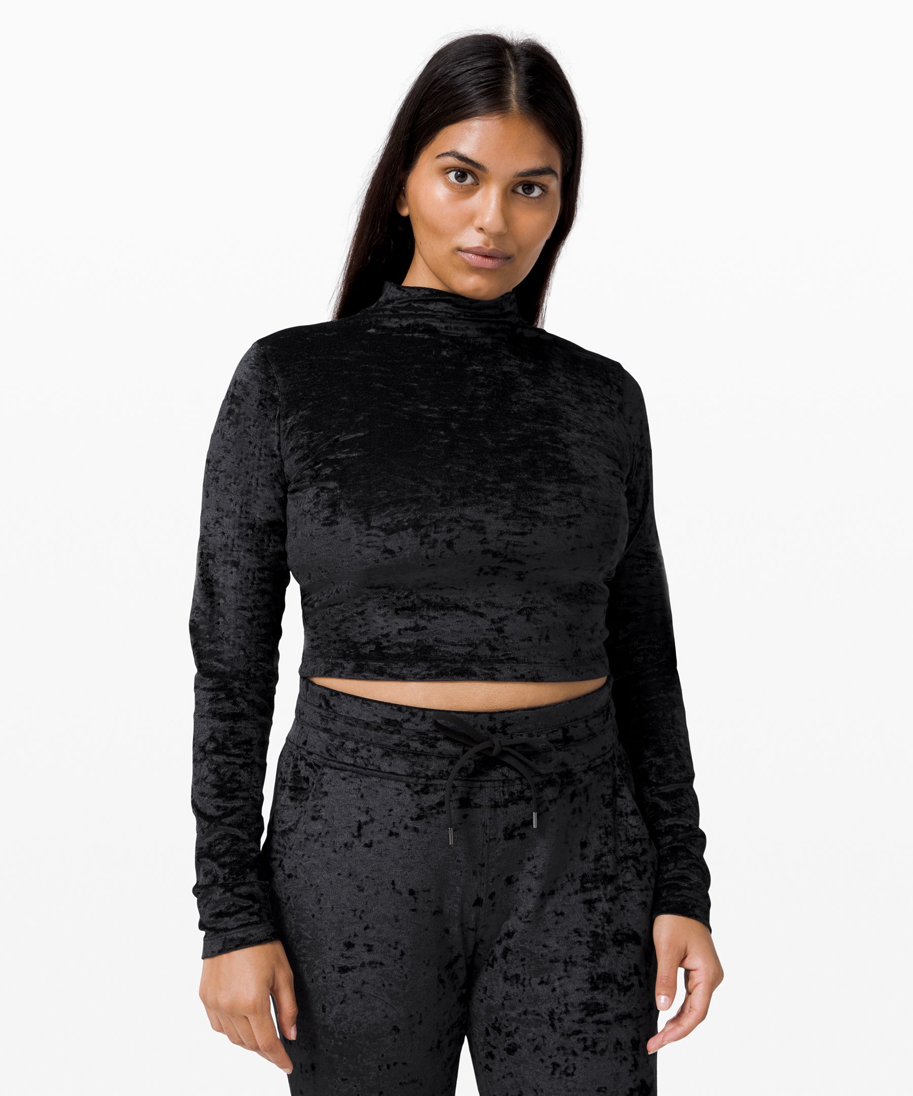 All Aligned Mock Neck Long Sleeve Crushed Velvet