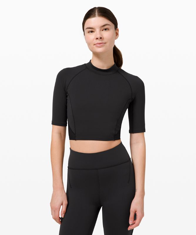 Everlux and Mesh Cropped Short-Sleeve Shirt