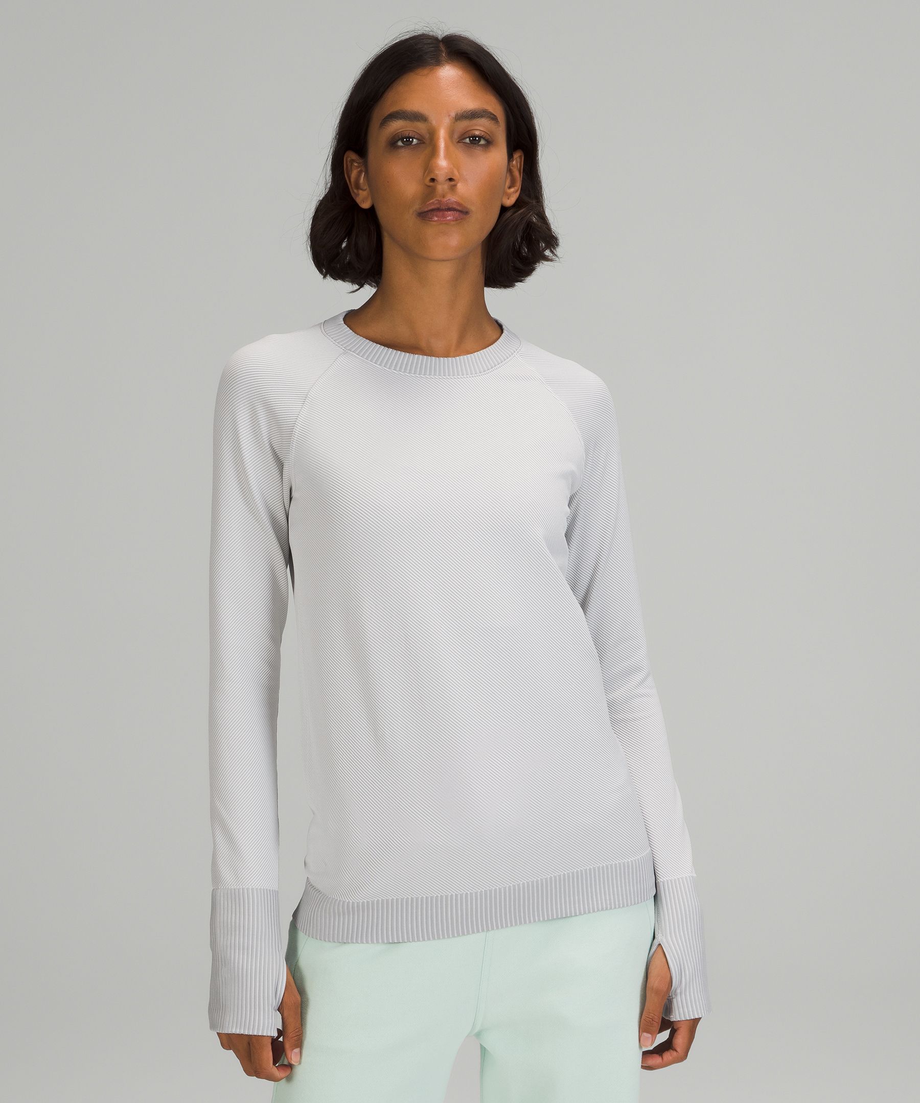 Lululemon Rest Less Pullover In Diagonal Rib Silver Drop/white