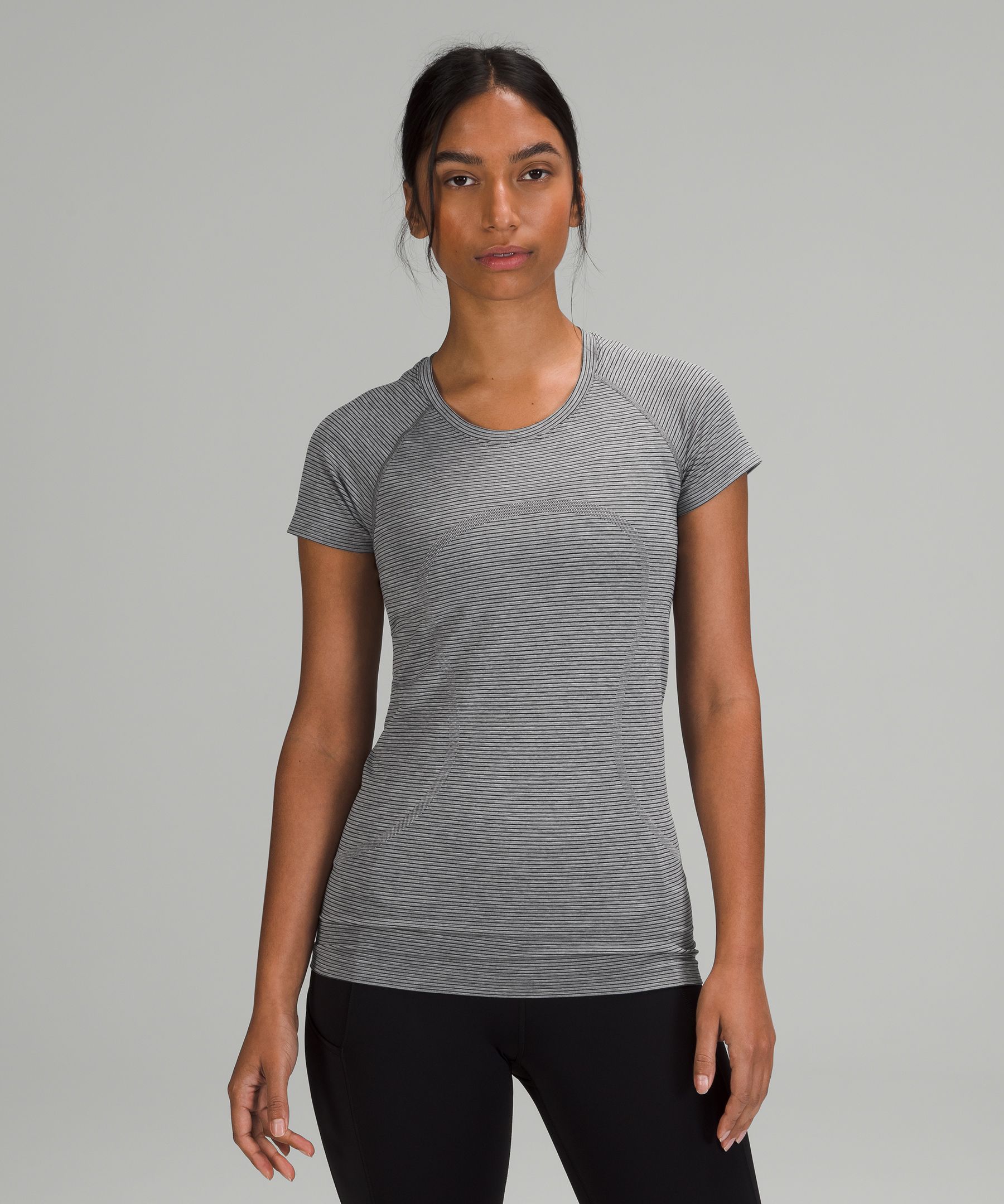 Lululemon Swiftly Tech Short Sleeve Shirt 2.0 In Tetra Stripe Asphalt Grey/black/alpine White