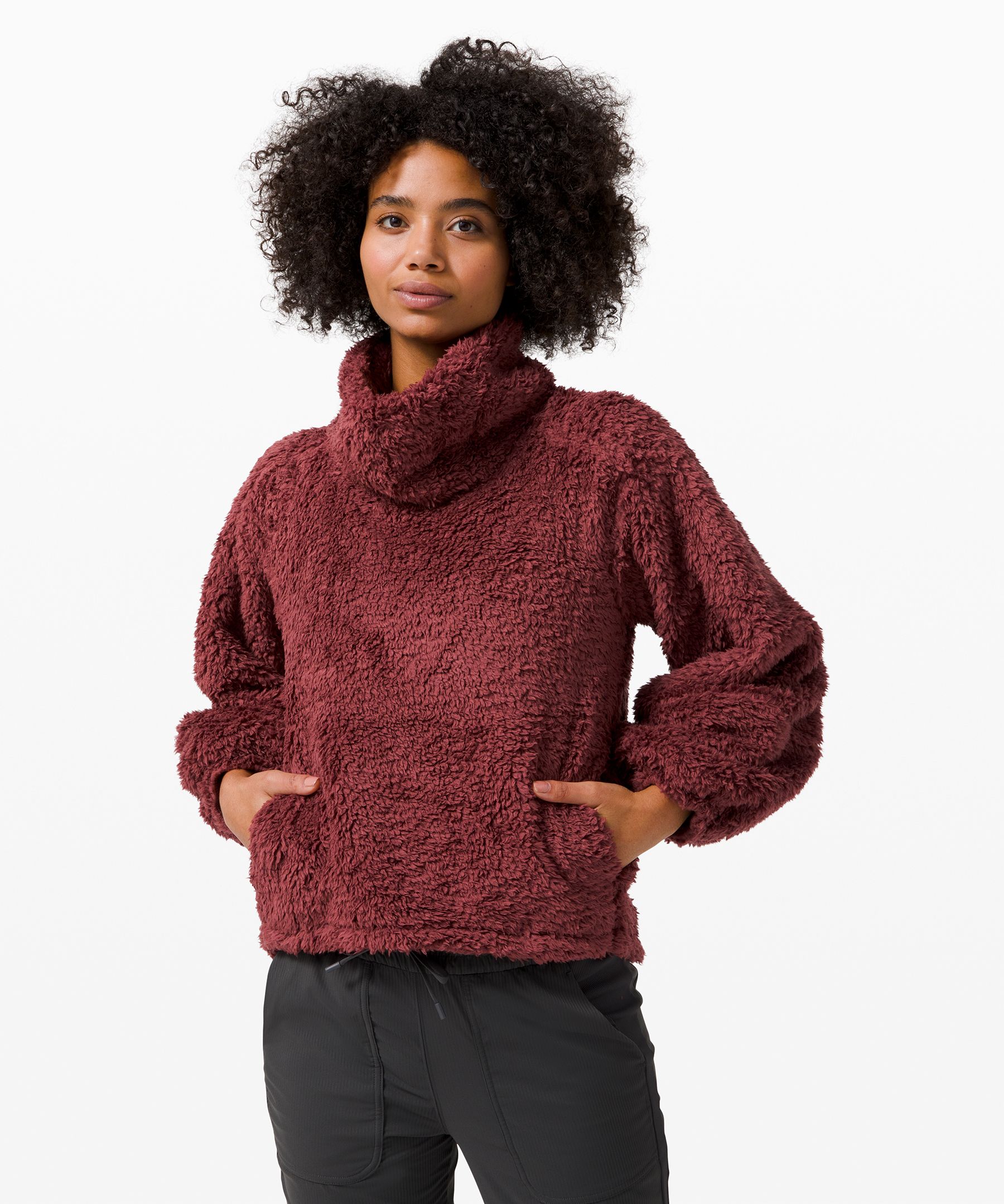 red sherpa pullover