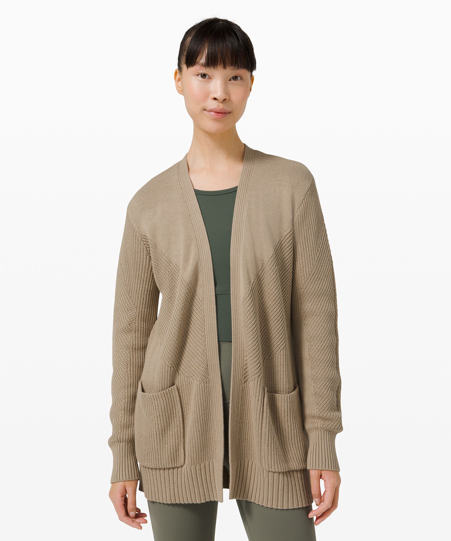 Lululemon Cotton Knit Textured Wrap In Heathered Trench