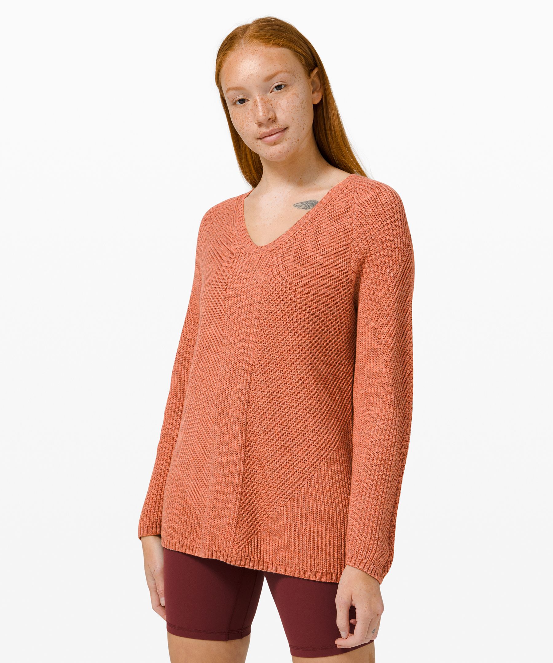 Lululemon Knit Blend Textured Pulllover In Orange