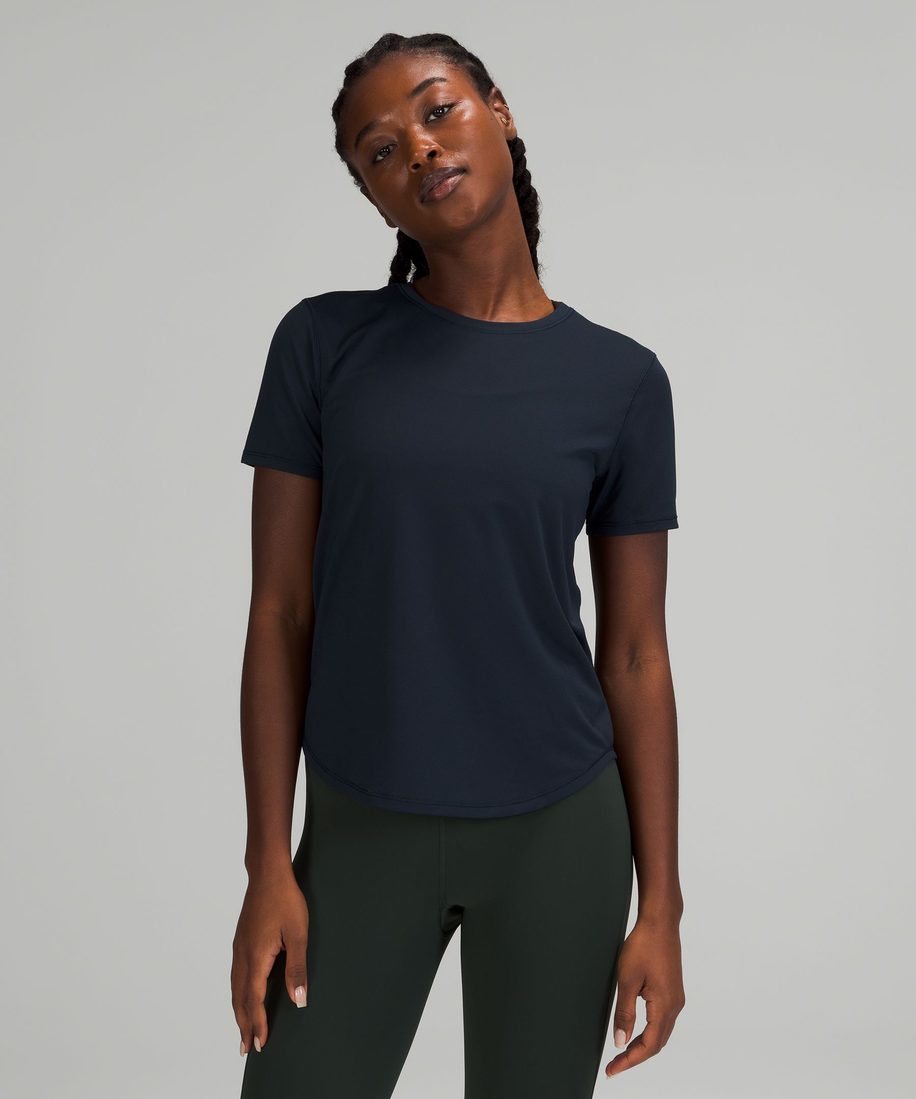 Lululemon High-neck Running And Training T-shirt In True Navy