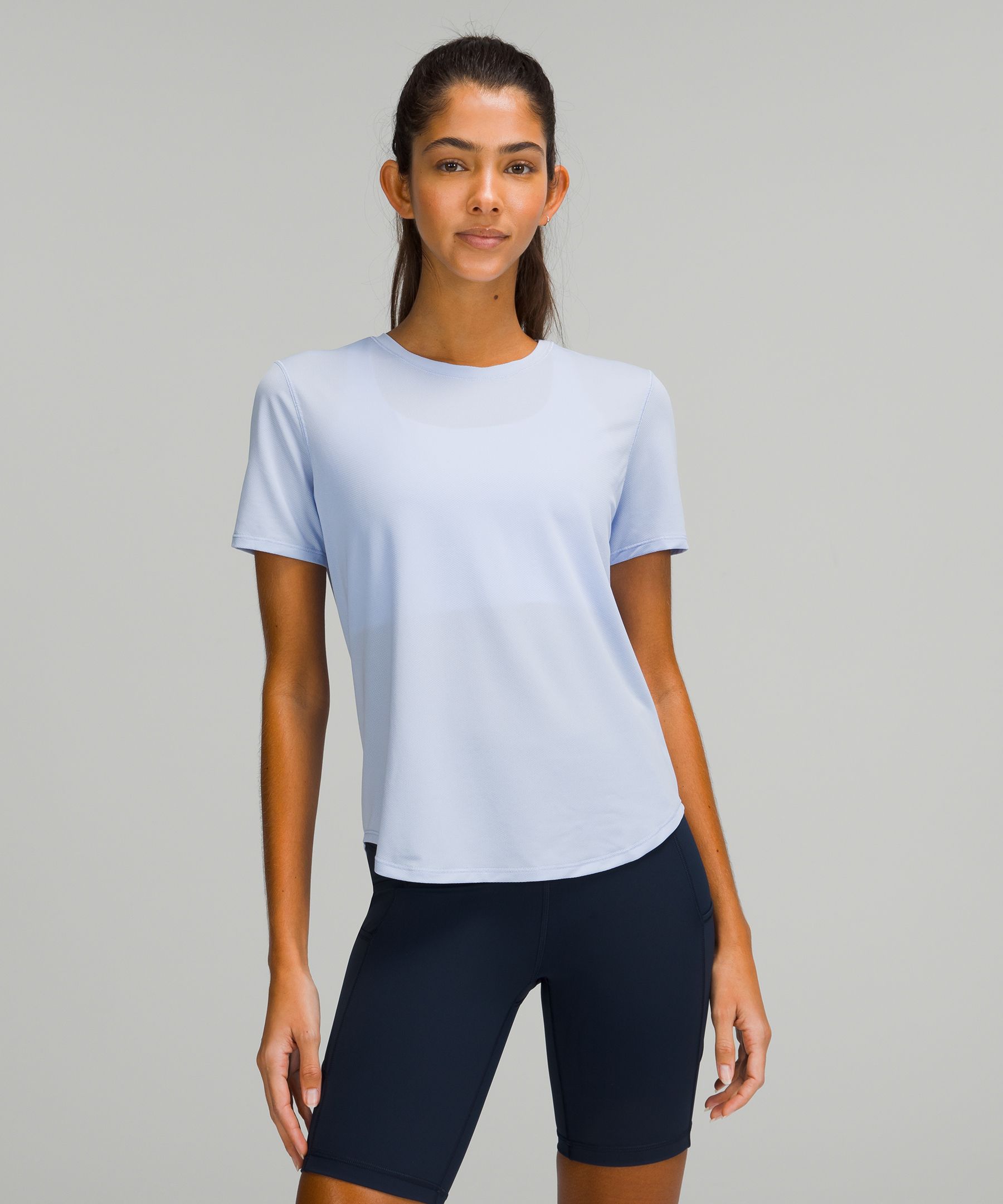 Lululemon High-neck Running And Training T-shirt In Blue Linen