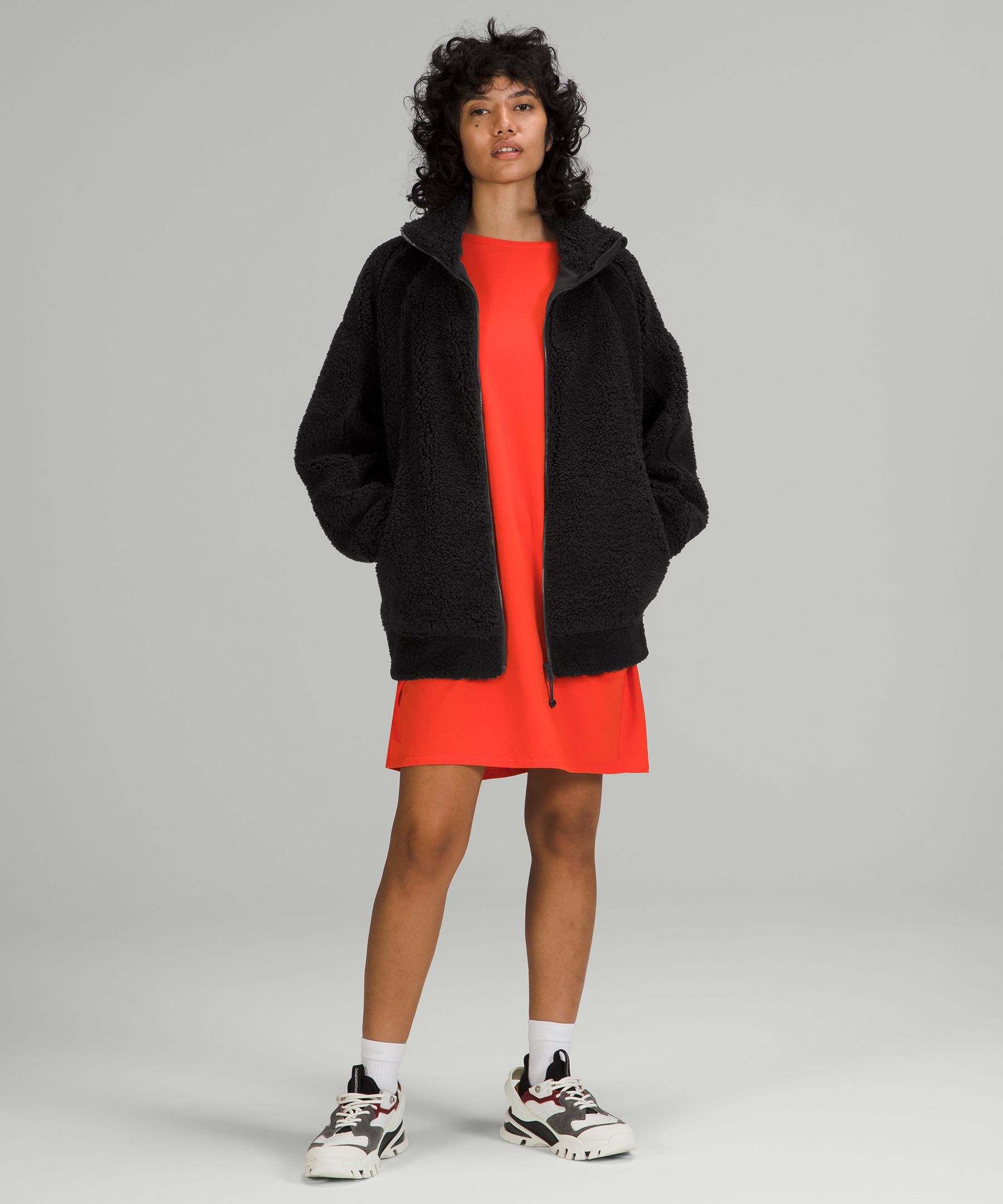 Fabletics Black Puffer Jacket with Teddy Lined Hood – Series