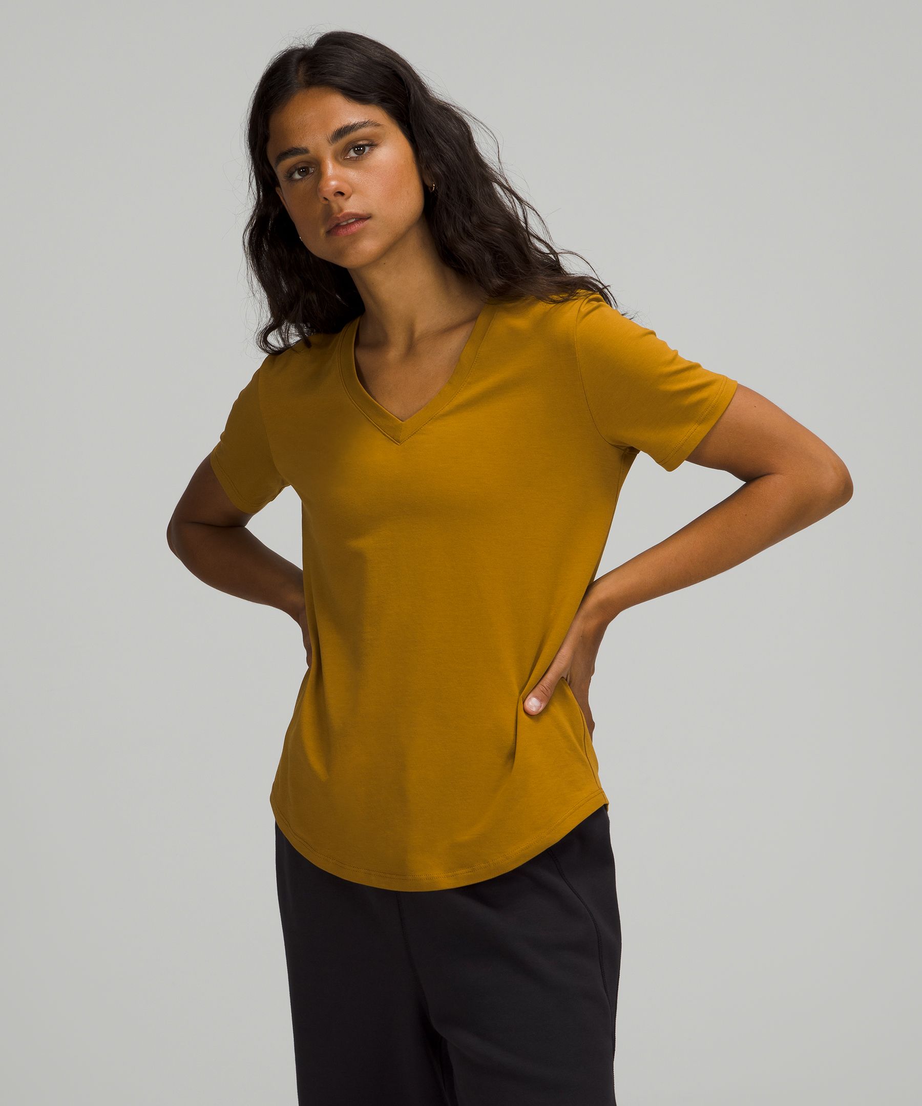 Lululemon Love Tee Short Sleeve V-neck T-shirt Curved Hem In Gold Spice