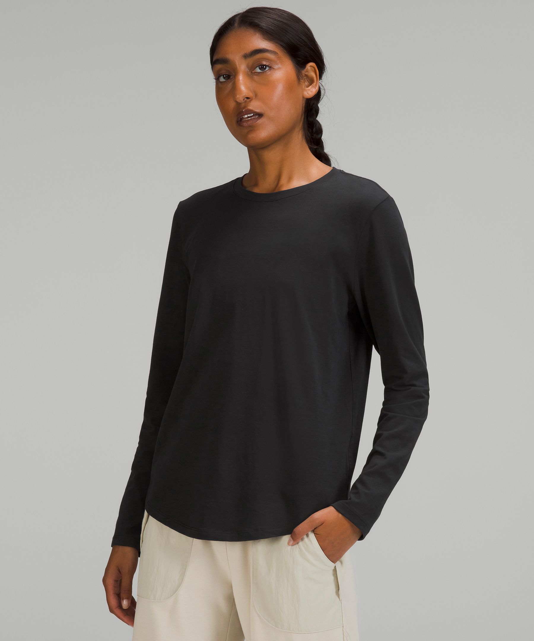 Lululemon Love Long-Sleeve Shirt - Black/Neutral - Size 14 Pima Cotton Fabric