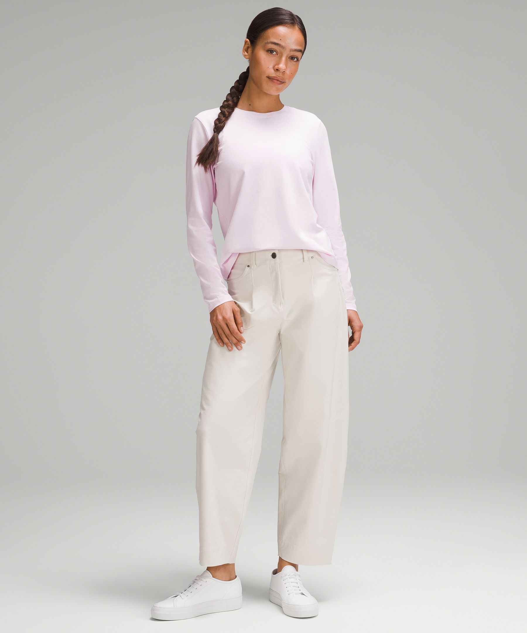 Lululemon Love Long-Sleeve Shirt - Grey/White - Size 8 Pima Cotton Fabric