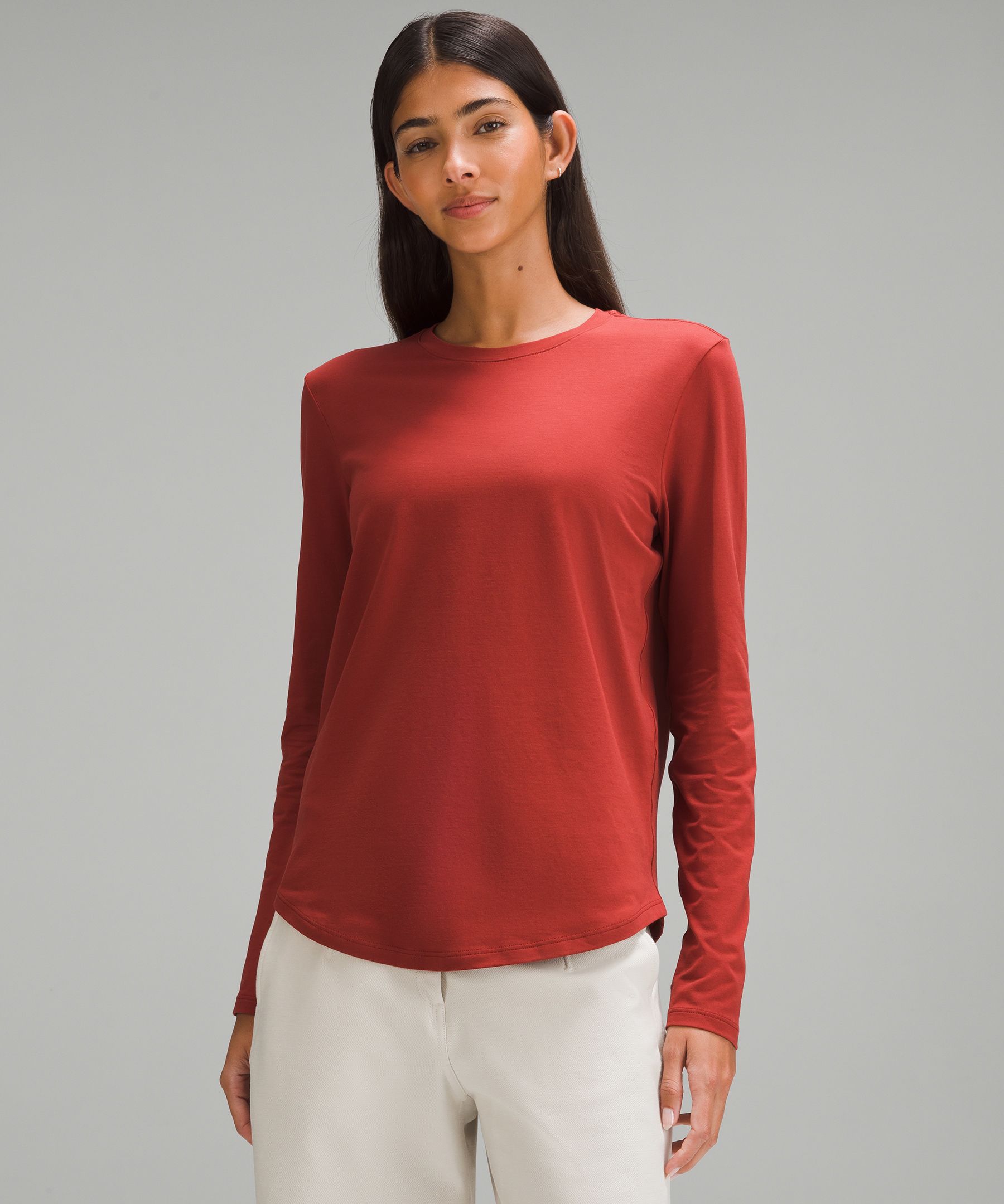 Lululemon Love Long-Sleeve Shirt - Grey/White - Size 8 Pima Cotton Fabric
