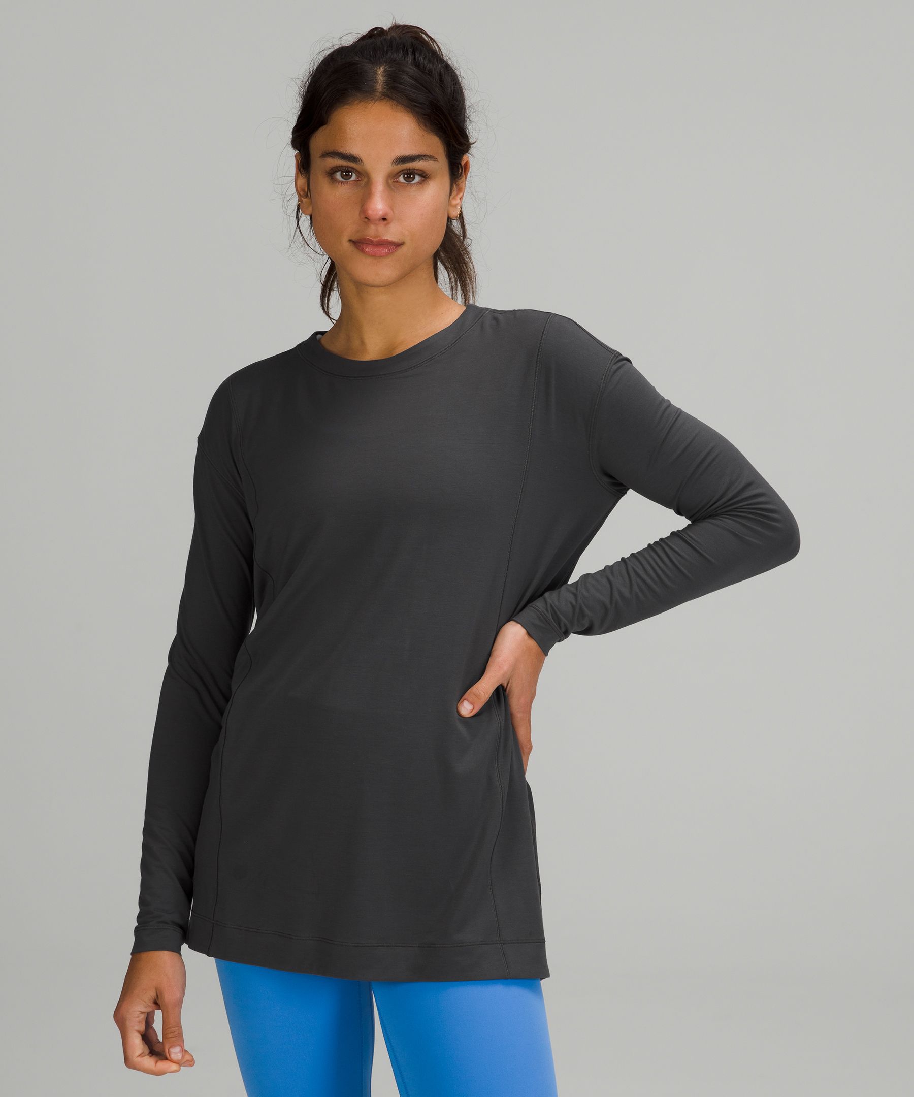 Lululemon Modal Pleated Back Long Sleeve Shirt In Graphite Grey