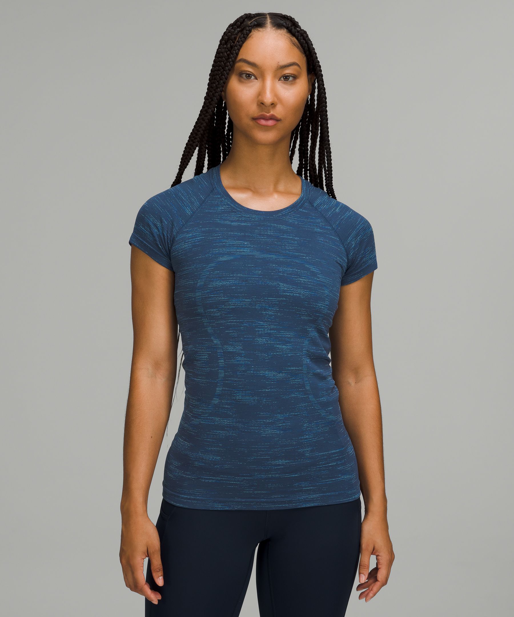 Lululemon Swiftly Tech Short Sleeve Shirt 2.0 In Chroma Check Mineral Blue/blazer Blue Tone