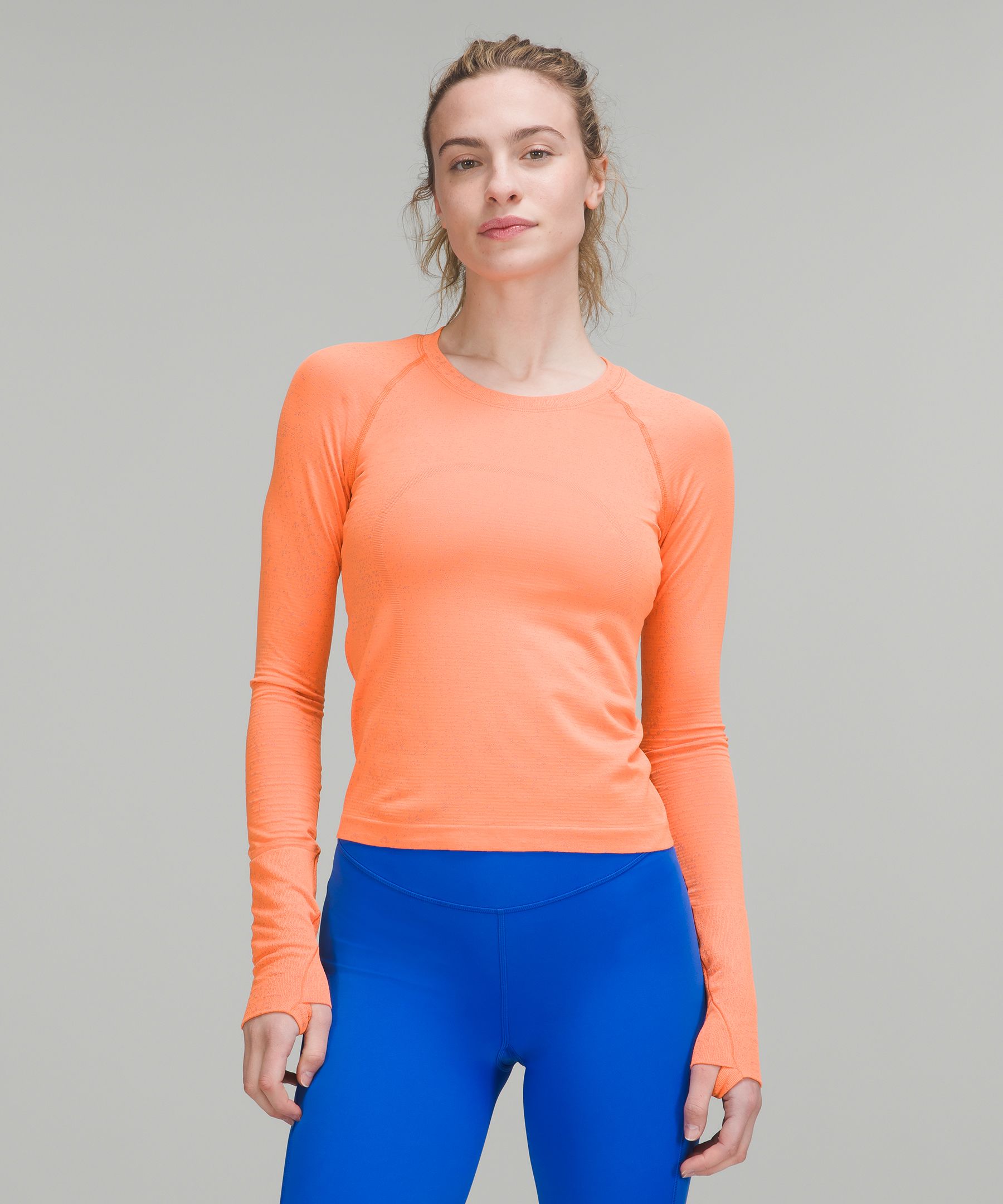 Lululemon Swiftly Tech Long Sleeve Shirt 2.0 Race Length In Distorted Noise Highlight Orange/lunar Rock