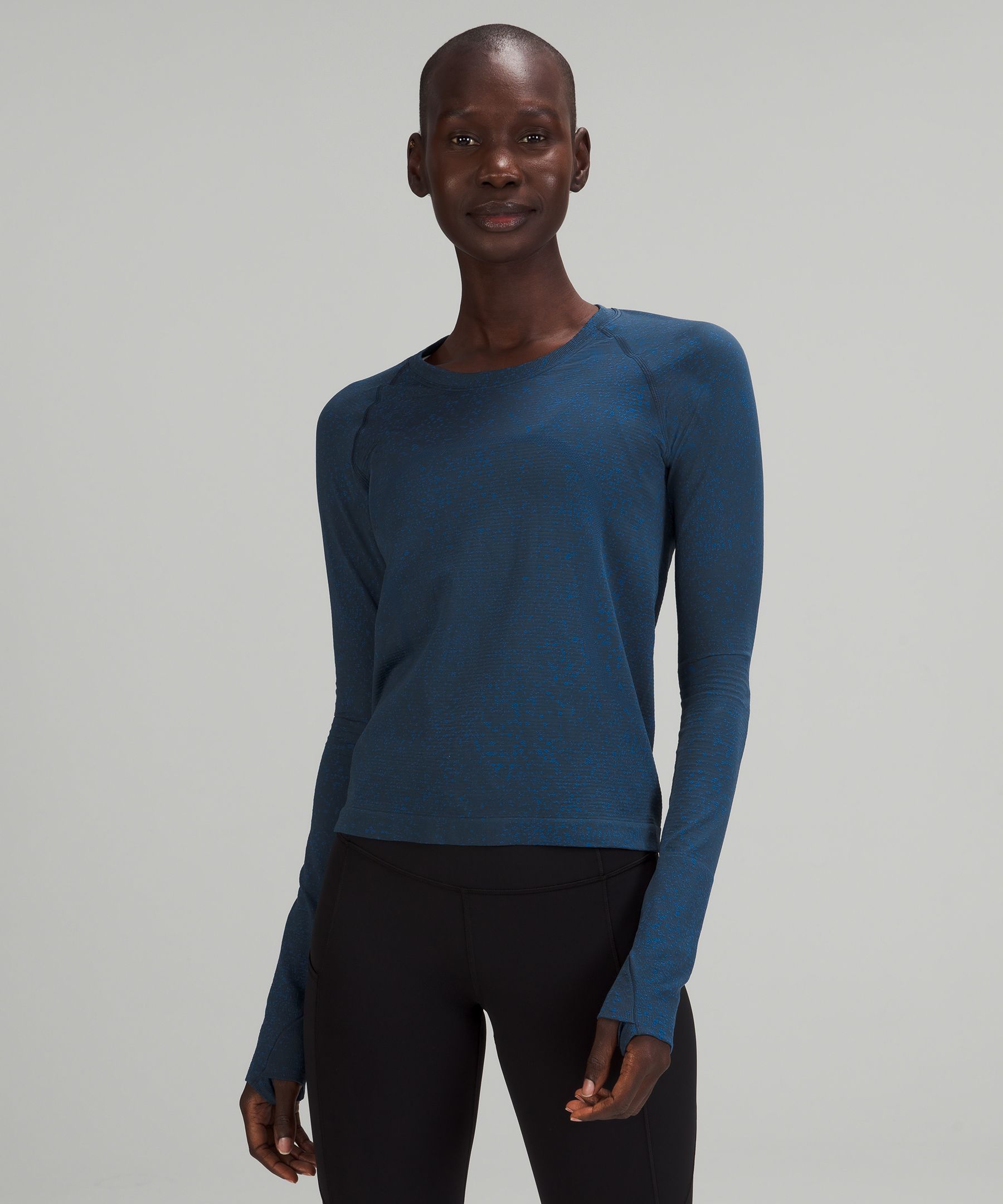 Lululemon Swiftly Tech Long Sleeve Shirt 2.0 Race Length In Distorted Noise Mineral Blue/blazer Blue Tone
