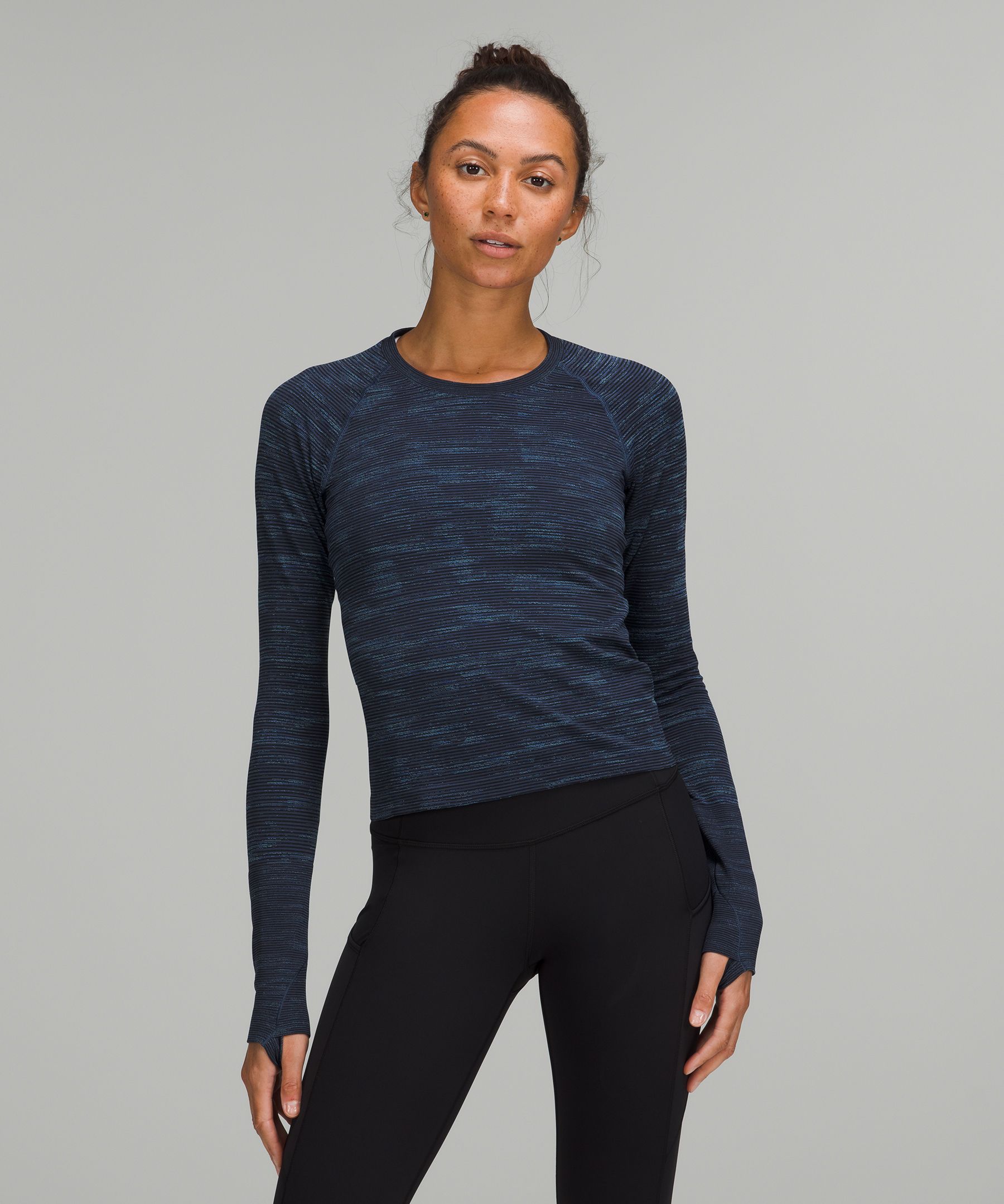 Lululemon Run Swiftly LS Blue Shirt Women's Size 10 Space Dye