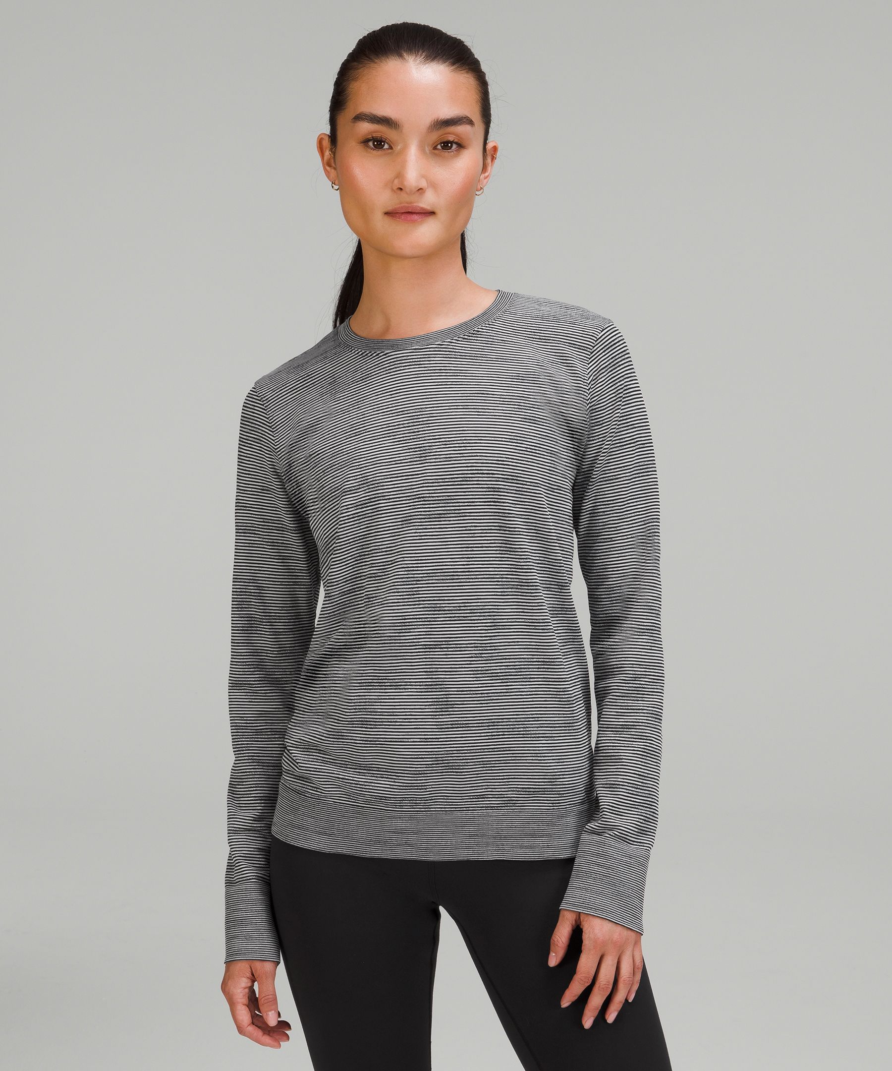 Lululemon Swiftly Relaxed-fit Long Sleeve Shirt In Chroma Check Stripe Alpine White/black/grey Multi