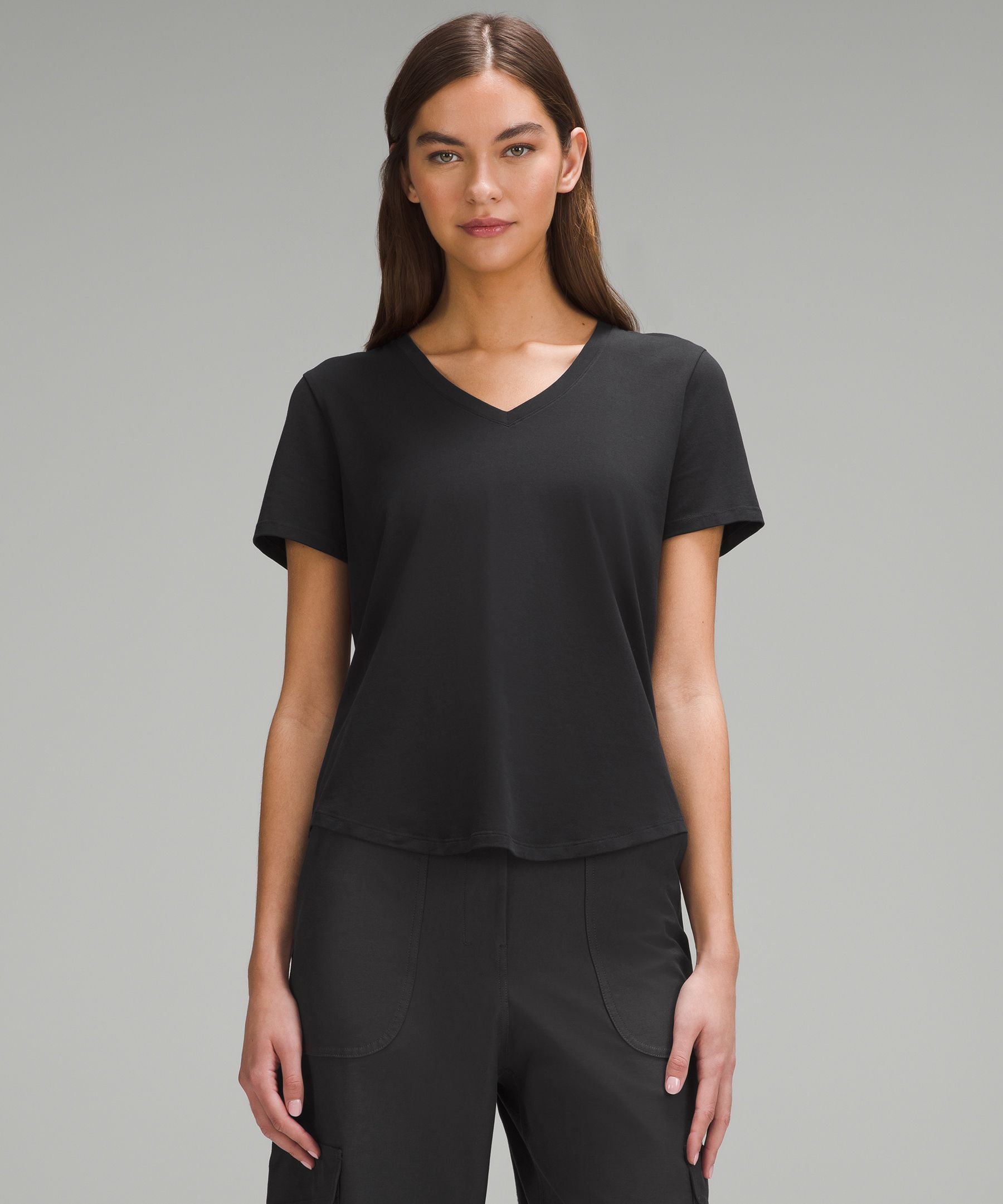 Lululemon Love Tee Short Sleeve V-neck T-shirt *curved Hem In Black