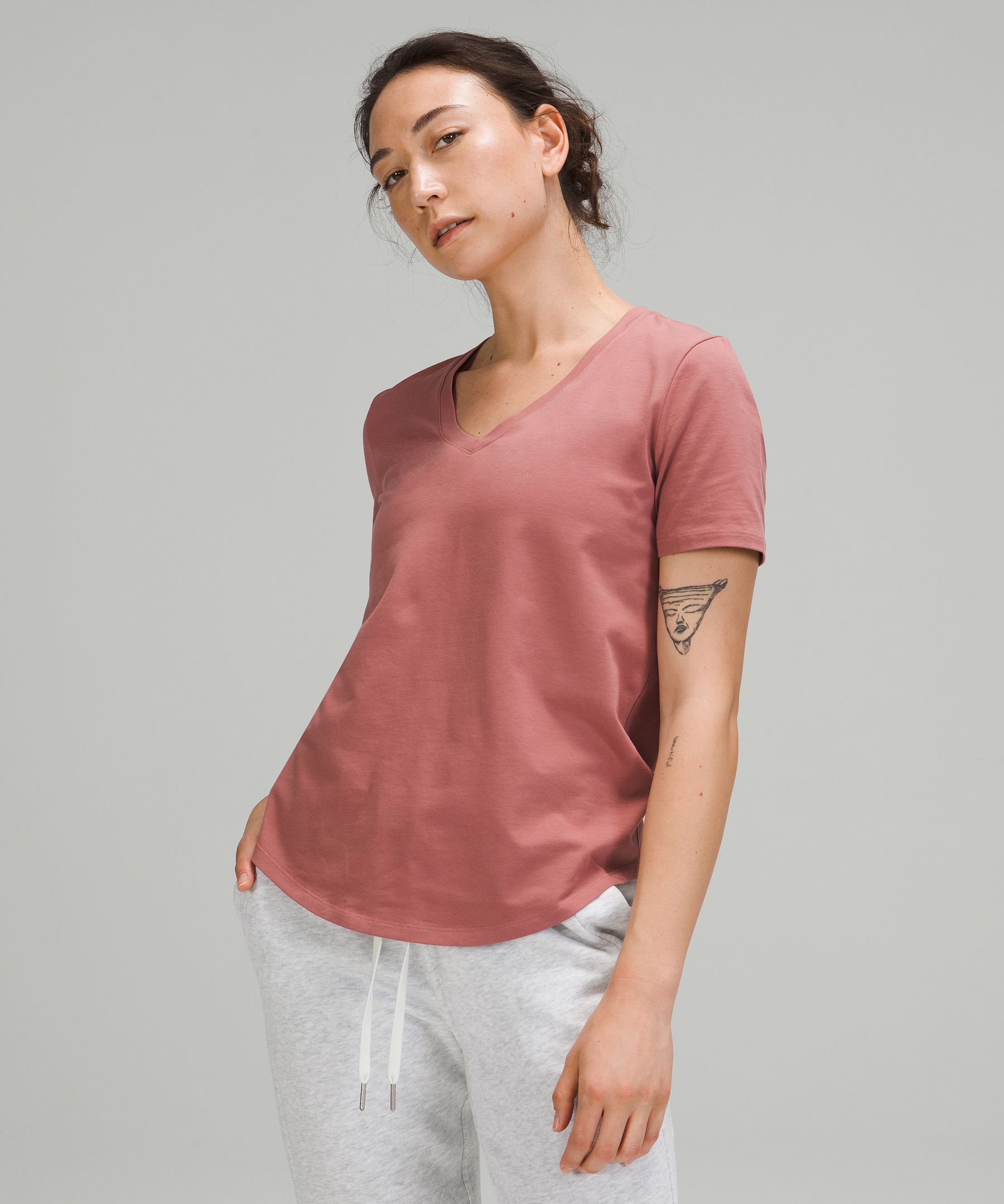 Lululemon Love Tee Short Sleeve V-neck T-shirt *curved Hem In Pink